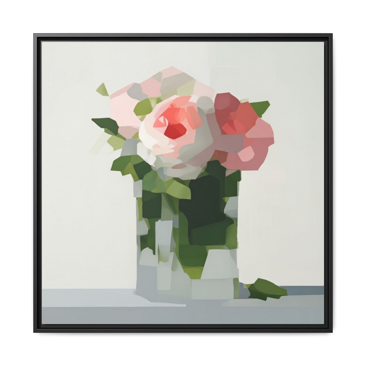 Framed Floral Canvas Print — Modern Pink Roses Still Life