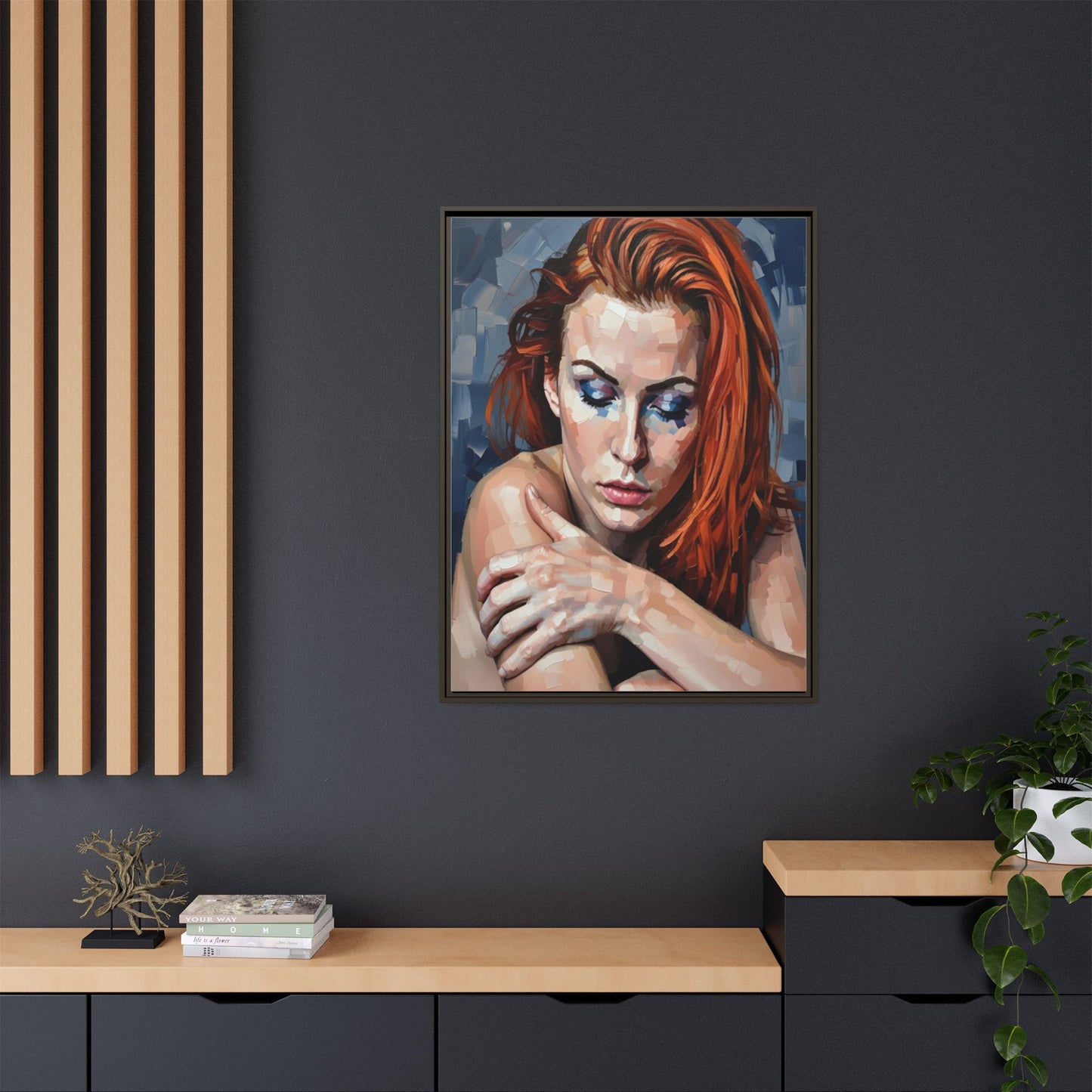 Framed Matte Canvas Art – Contemplative Redhead Portrait