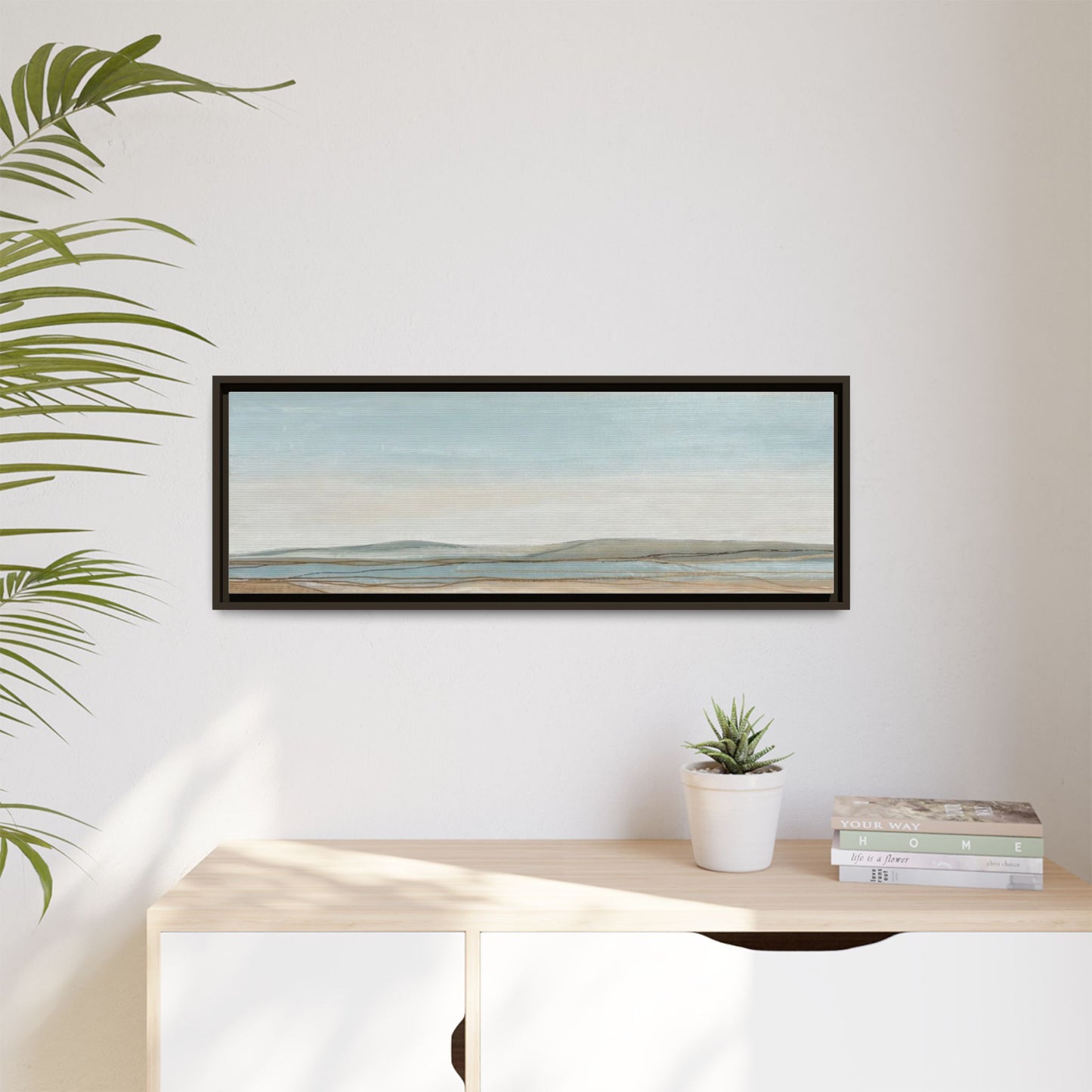 Framed Abstract Landscape Matte Canvas — Serene Coastal Horizon Wall Art