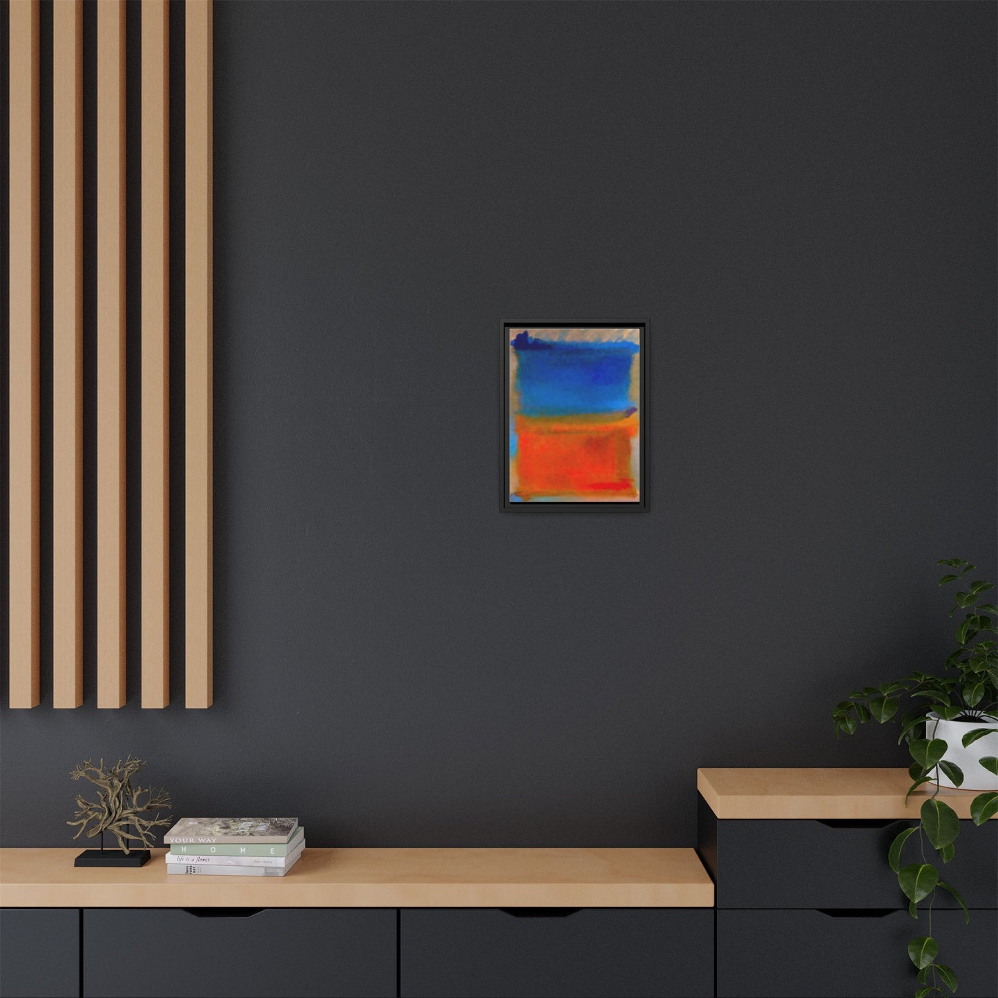 Abstract Color Block Matte Canvas Framed Wall Art — Blue & Orange Modern Painting