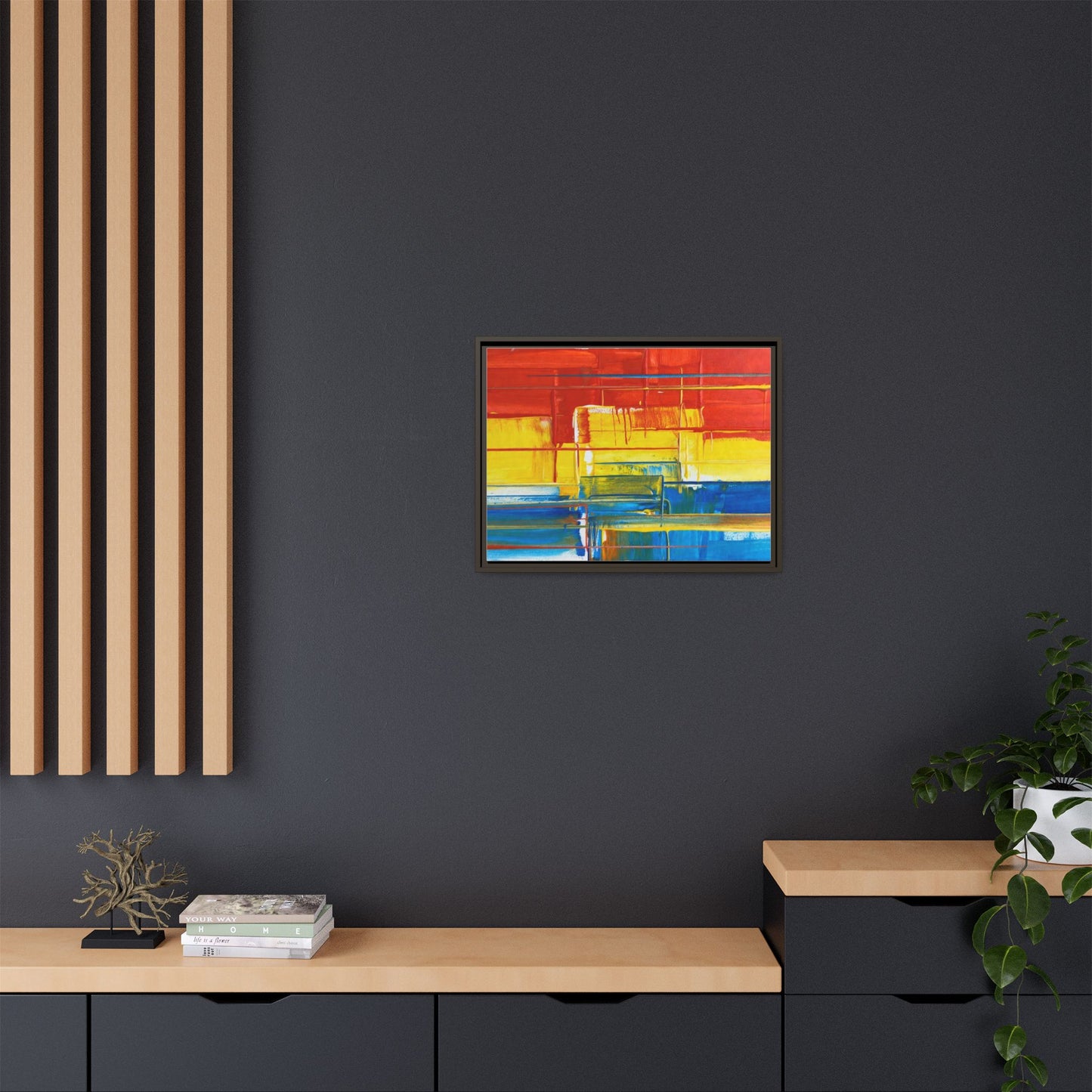 Abstract Multi-Color Framed Canvas Art — Modern Geometric Wall Decor