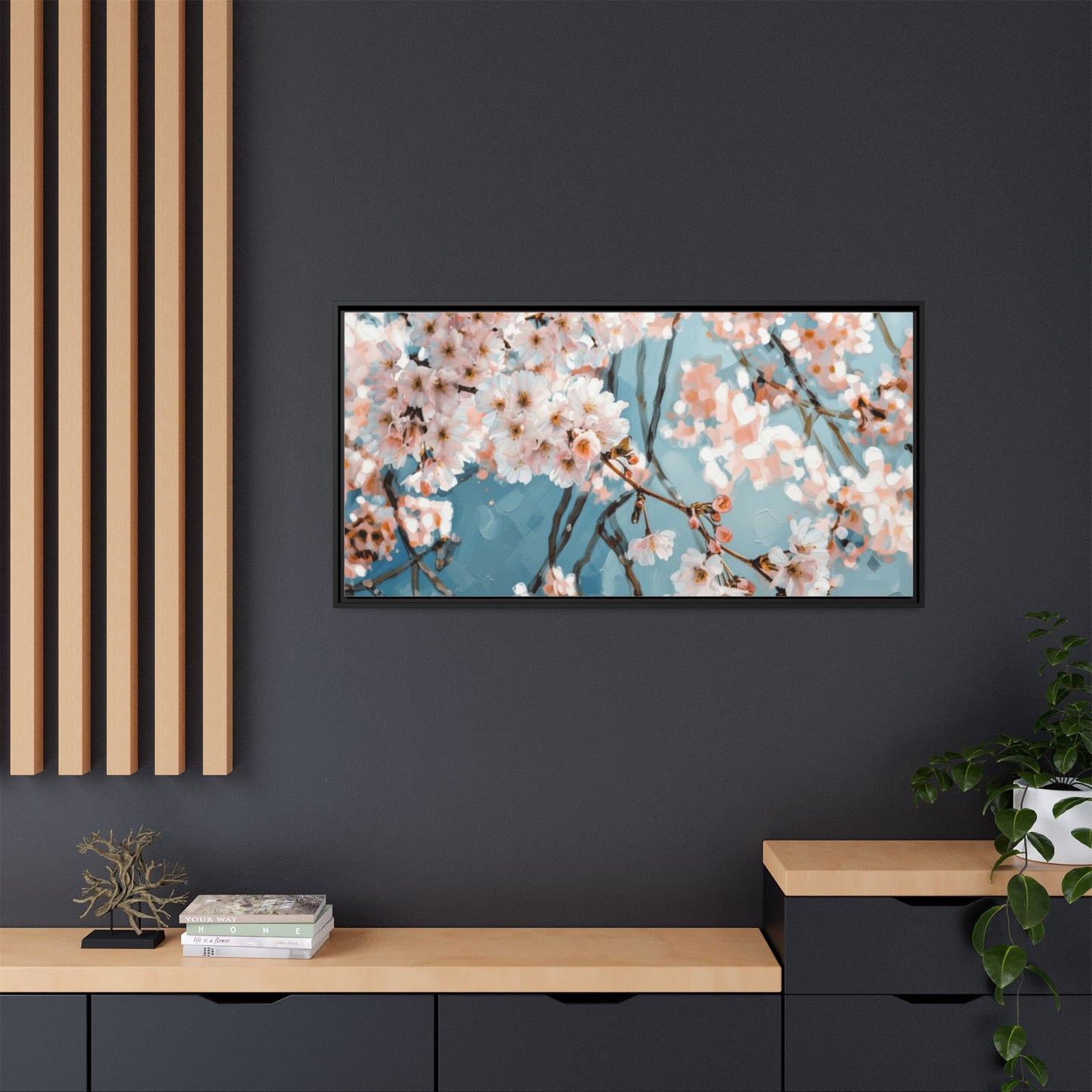 Framed Cherry Blossom Matte Canvas Print — Soft Pink Floral Wall Art
