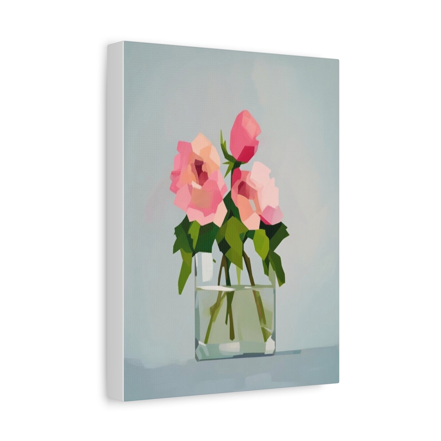Pink Roses in Square Vase - Matte Stretched Canvas Wall Art