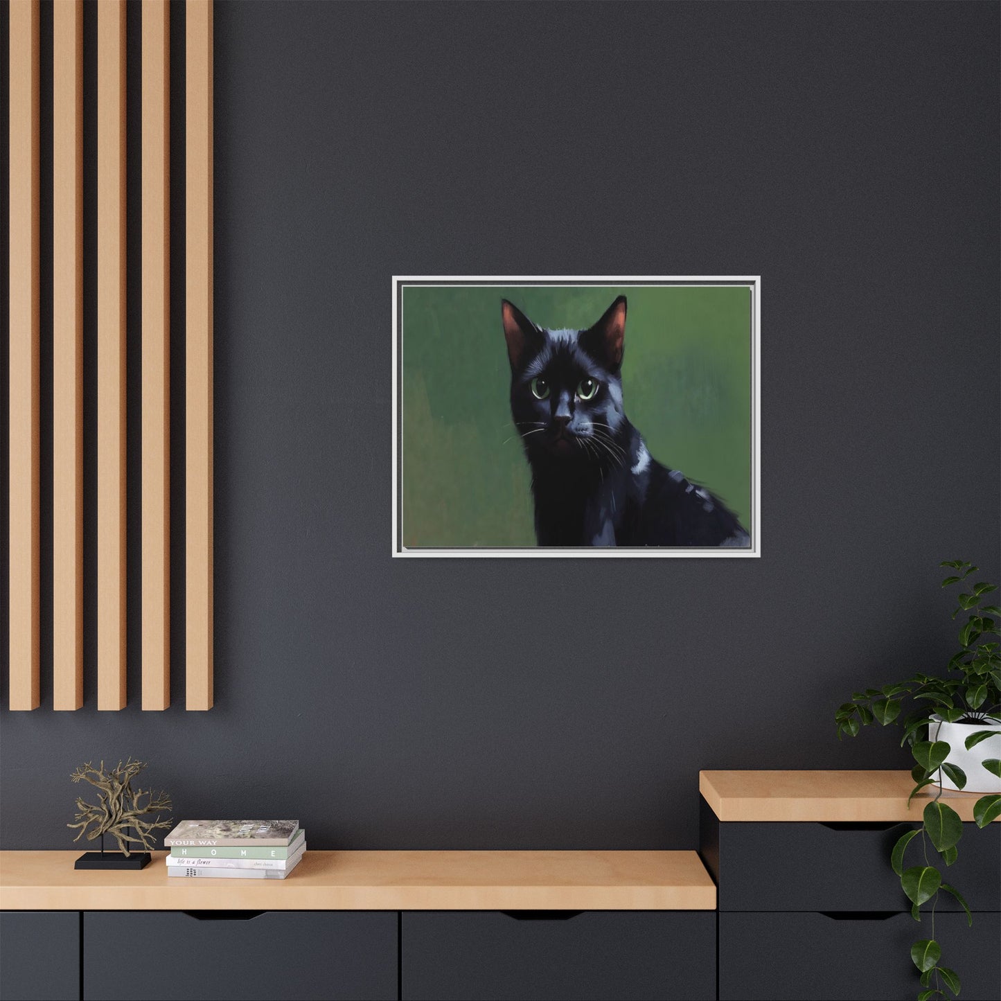 Framed Black Cat Portrait Canvas — Matte Multi-Color Wall Art