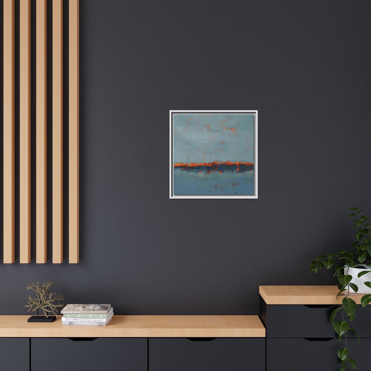 Framed Canvas Art — Teal & Orange Abstract Seascape