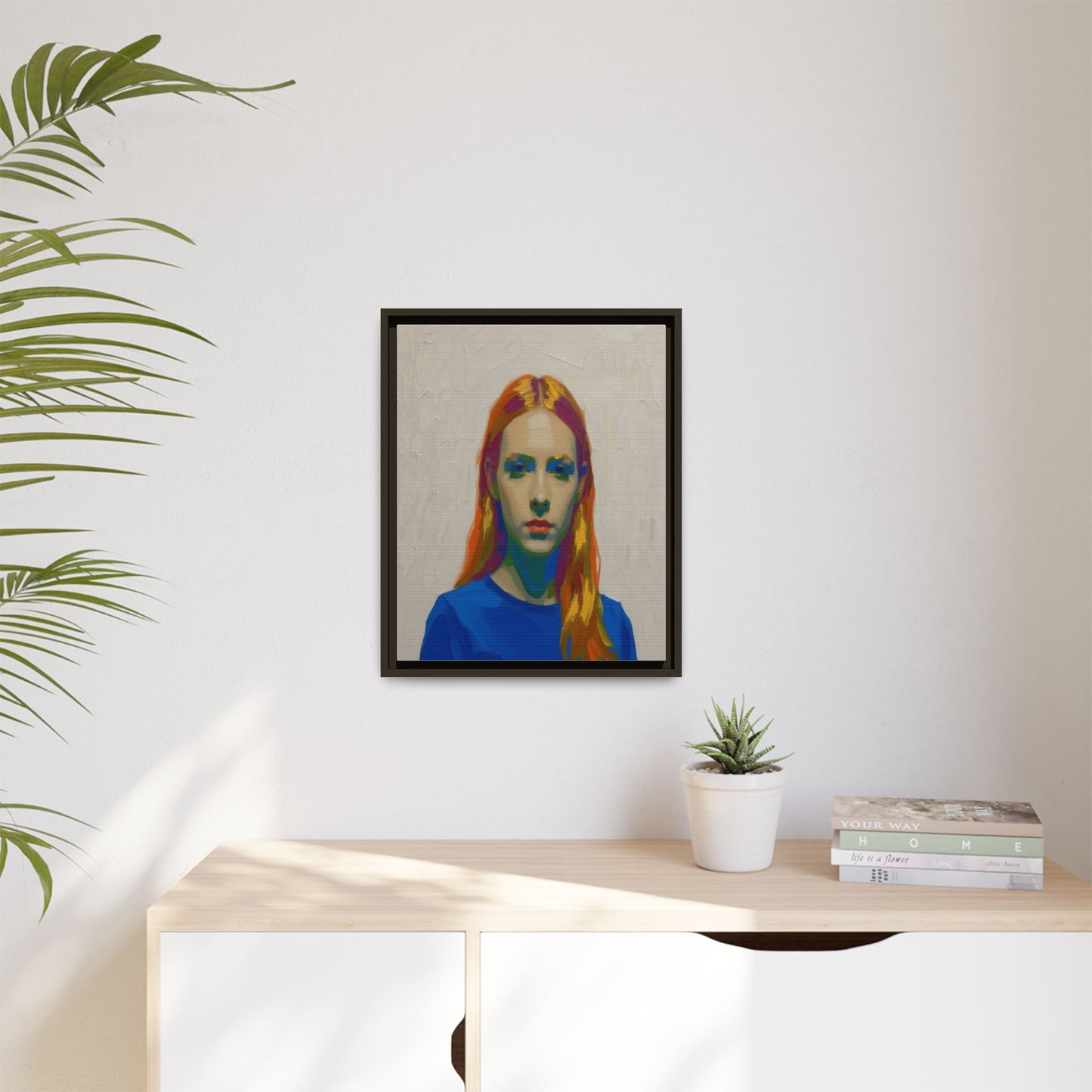 Framed Matte Canvas Portrait — Vibrant Multi‑Color Girl Art Print