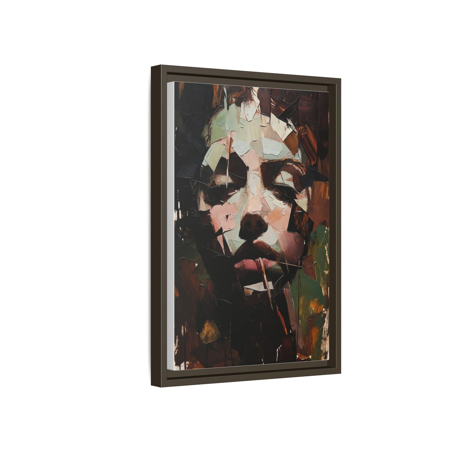 Matte Framed Canvas Art — Abstract Female Portrait, Moody Multicolor