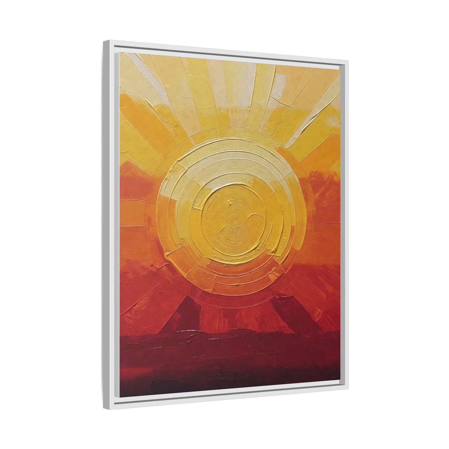 Sunburst Abstract Framed Canvas Art — Matte Multi‑Color Wall Print