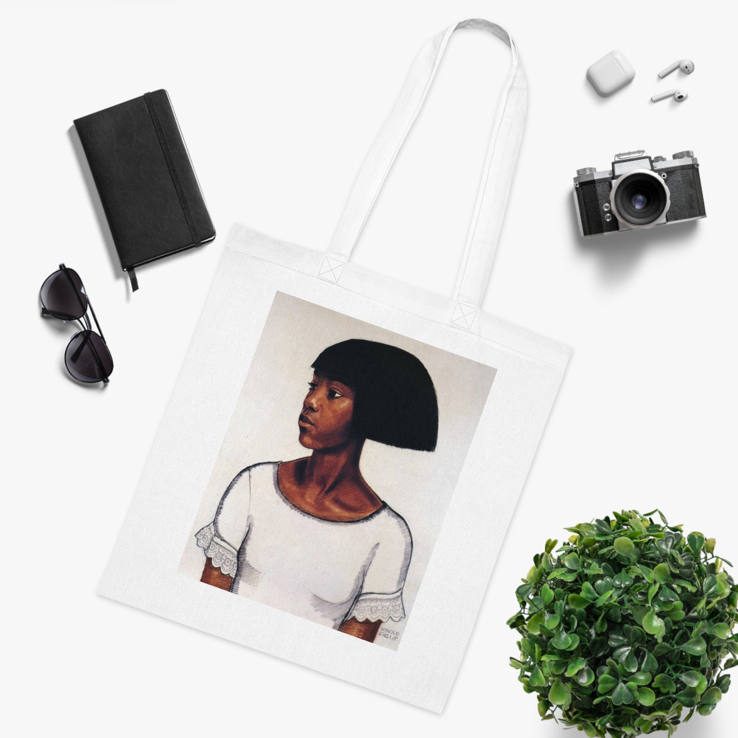 Portrait Cotton Tote Bag — Artistic Black Woman Illustration