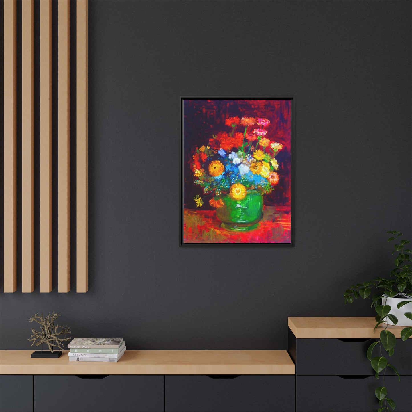 Framed Floral Canvas Print — Colorful Bouquet Wall Art