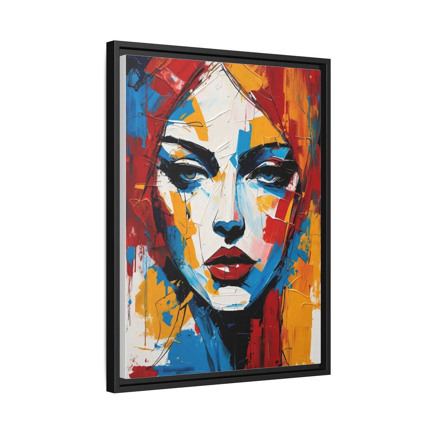 Framed Abstract Portrait Canvas — Colorful Female Face Wall Art