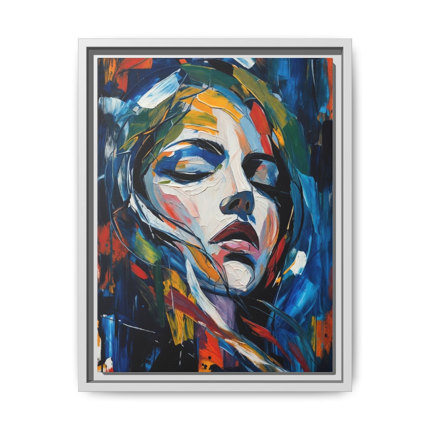 Abstract Colorful Woman Portrait — Framed Matte Canvas Wall Art