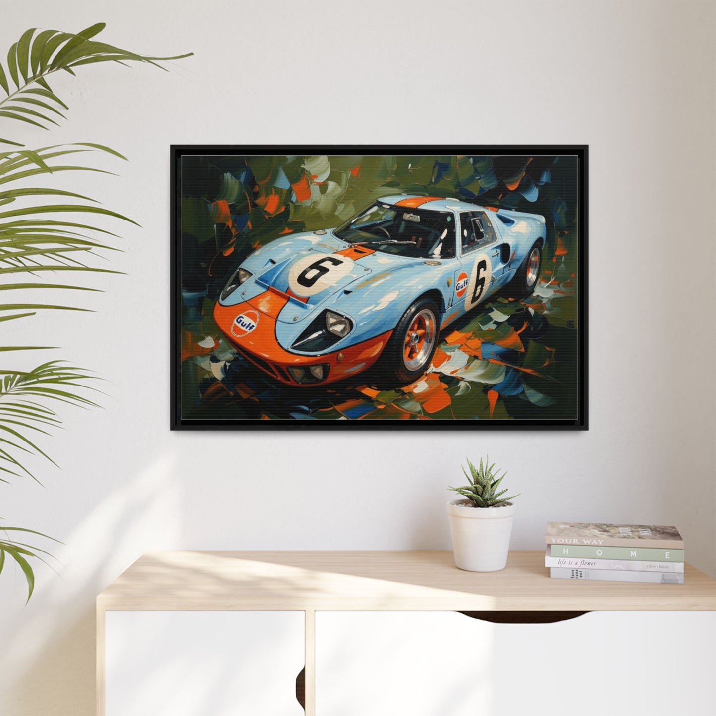 Gulf Racing GT40 Matte Framed Canvas — Vintage Sports Car Wall Art