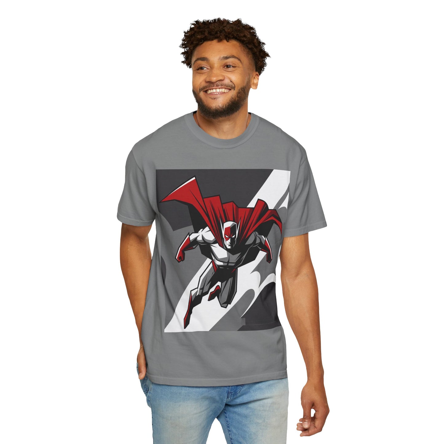 Superhero Action T-Shirt — Red Cape Comic Graphic Tee