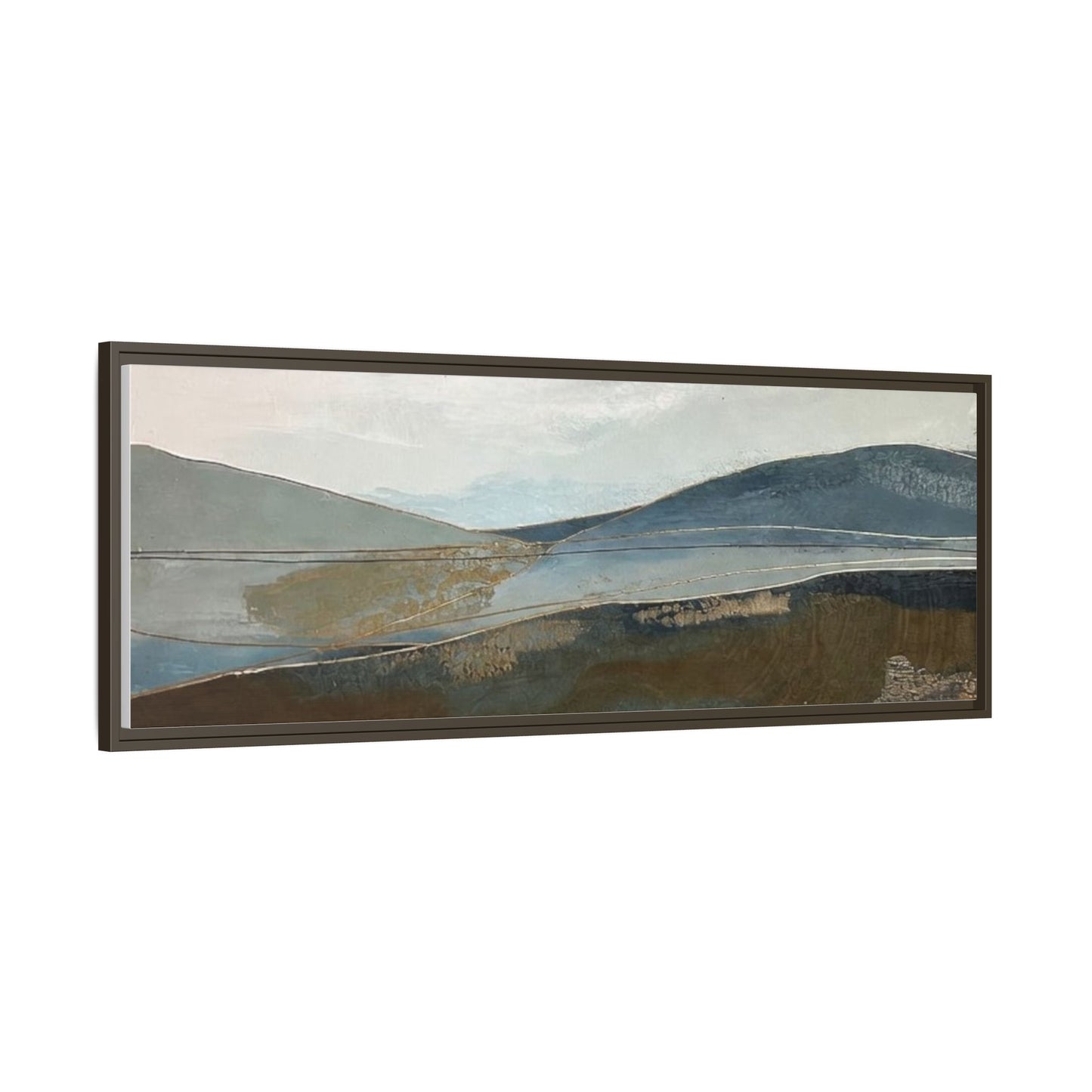 Framed Matte Canvas Landscape Art - Serene Abstract Hills in Blue & Earth Tones