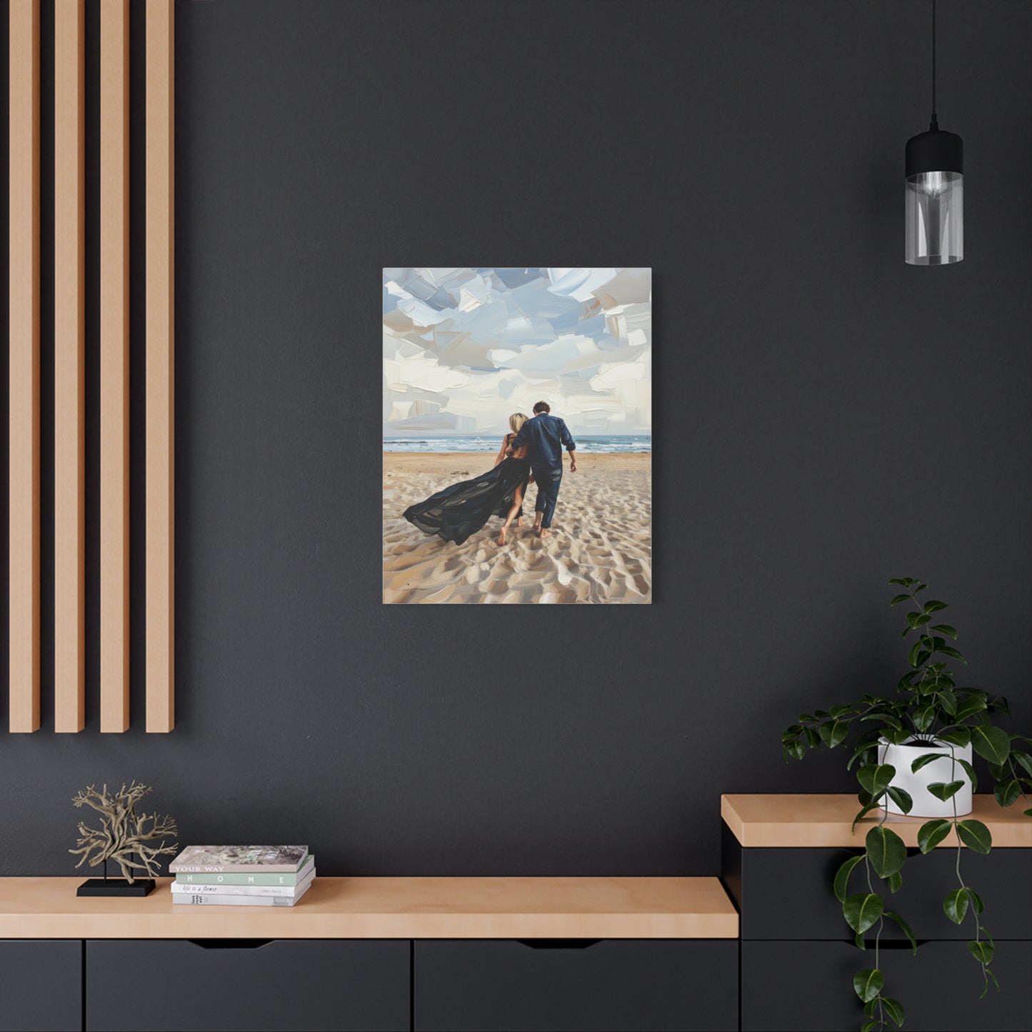 Beach Couple Canvas Print — Romantic Seaside Wall Art, Matte Stretched 1.25"