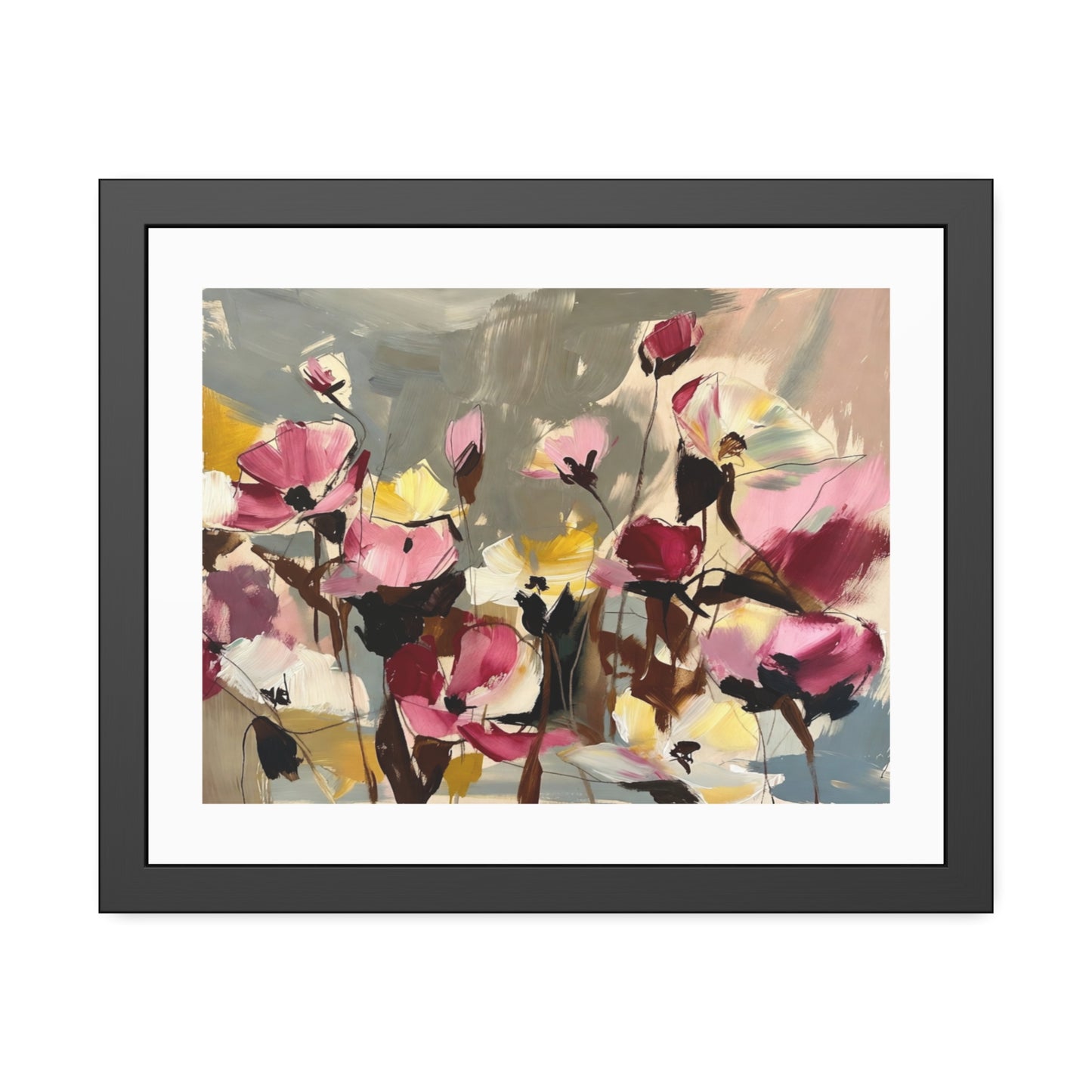 Framed Floral Art Print - Abstract Pink Poppies Poster