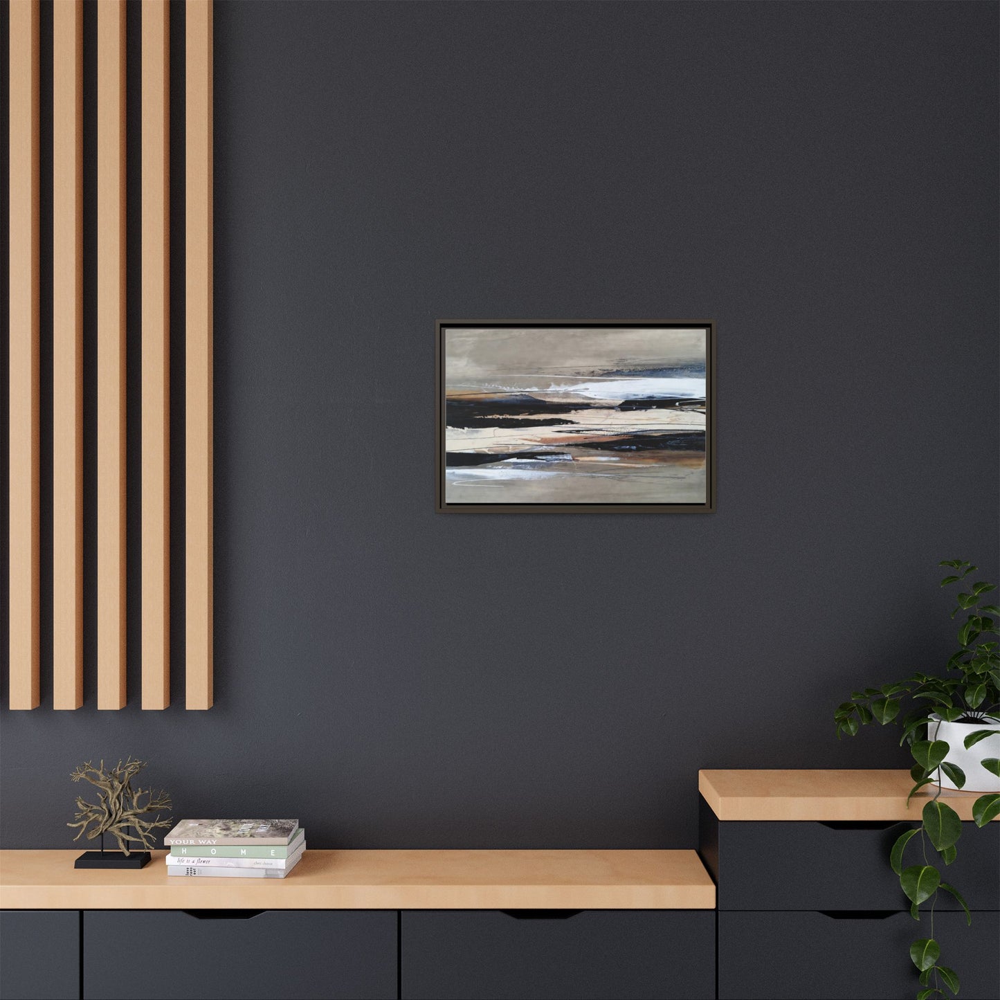 Abstract Seascape Matte Canvas Framed Wall Art — Neutral Coastal Landscape