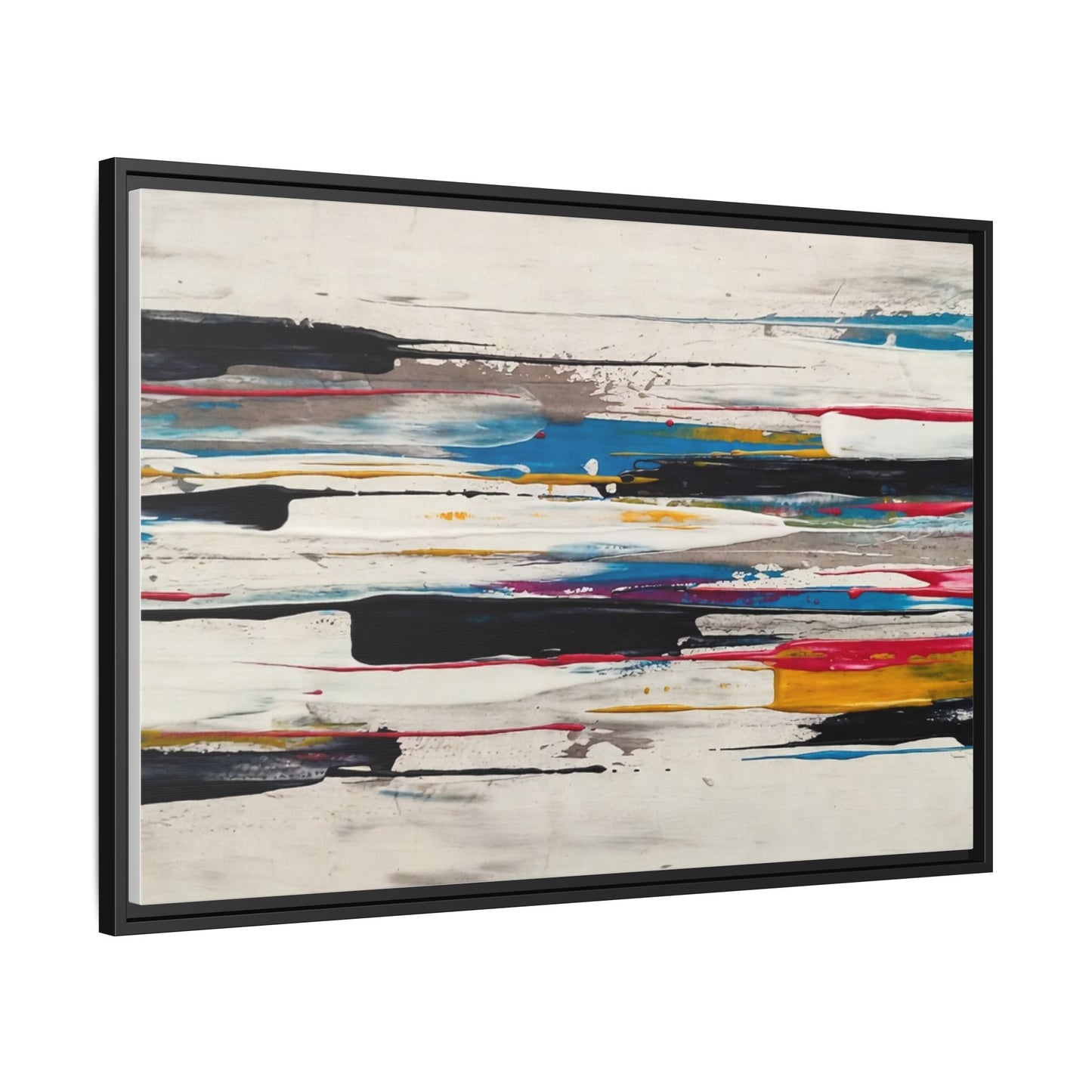 Abstract Multi-Color Framed Canvas Wall Art — Modern Horizontal Brushstroke Print