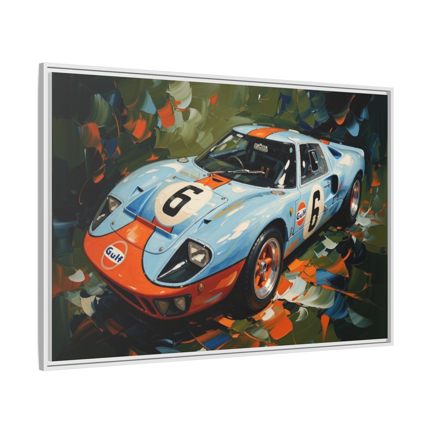 Gulf Racing GT40 Matte Framed Canvas — Vintage Sports Car Wall Art