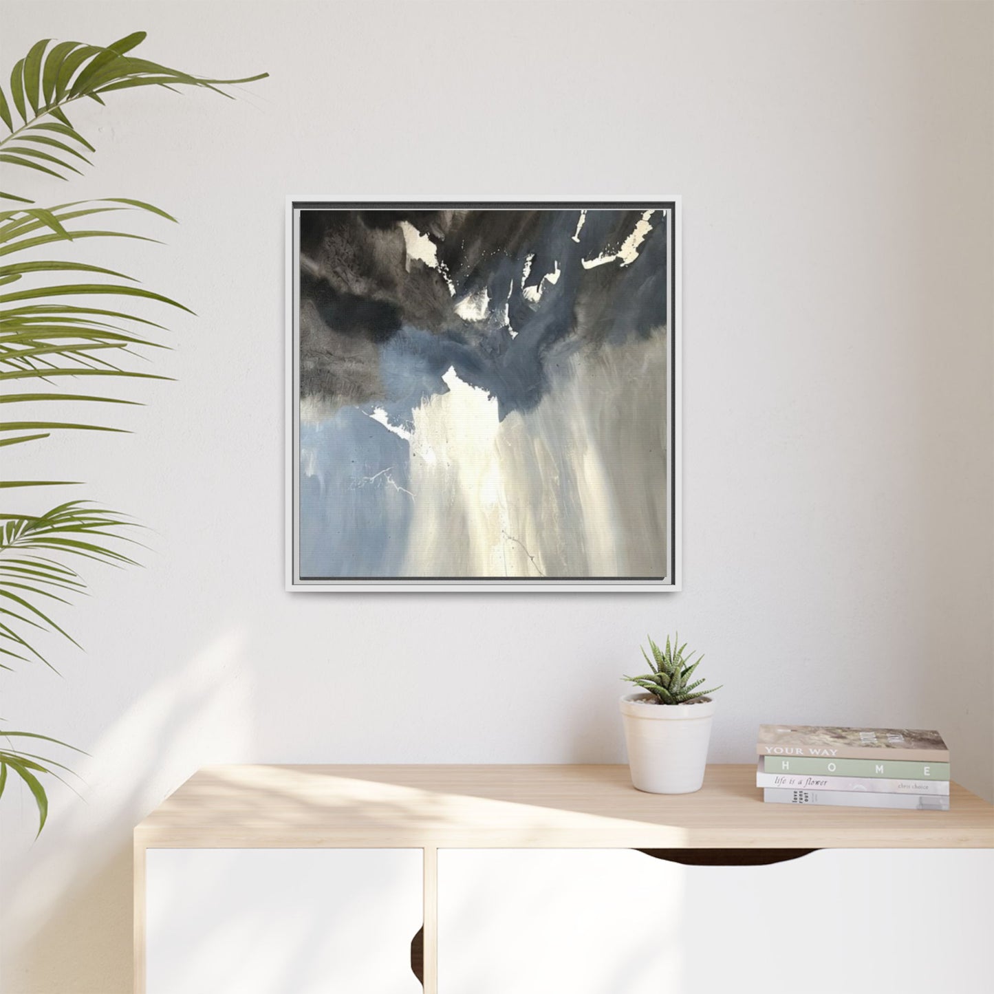 Framed Matte Canvas Art — Moody Abstract Sky Painting