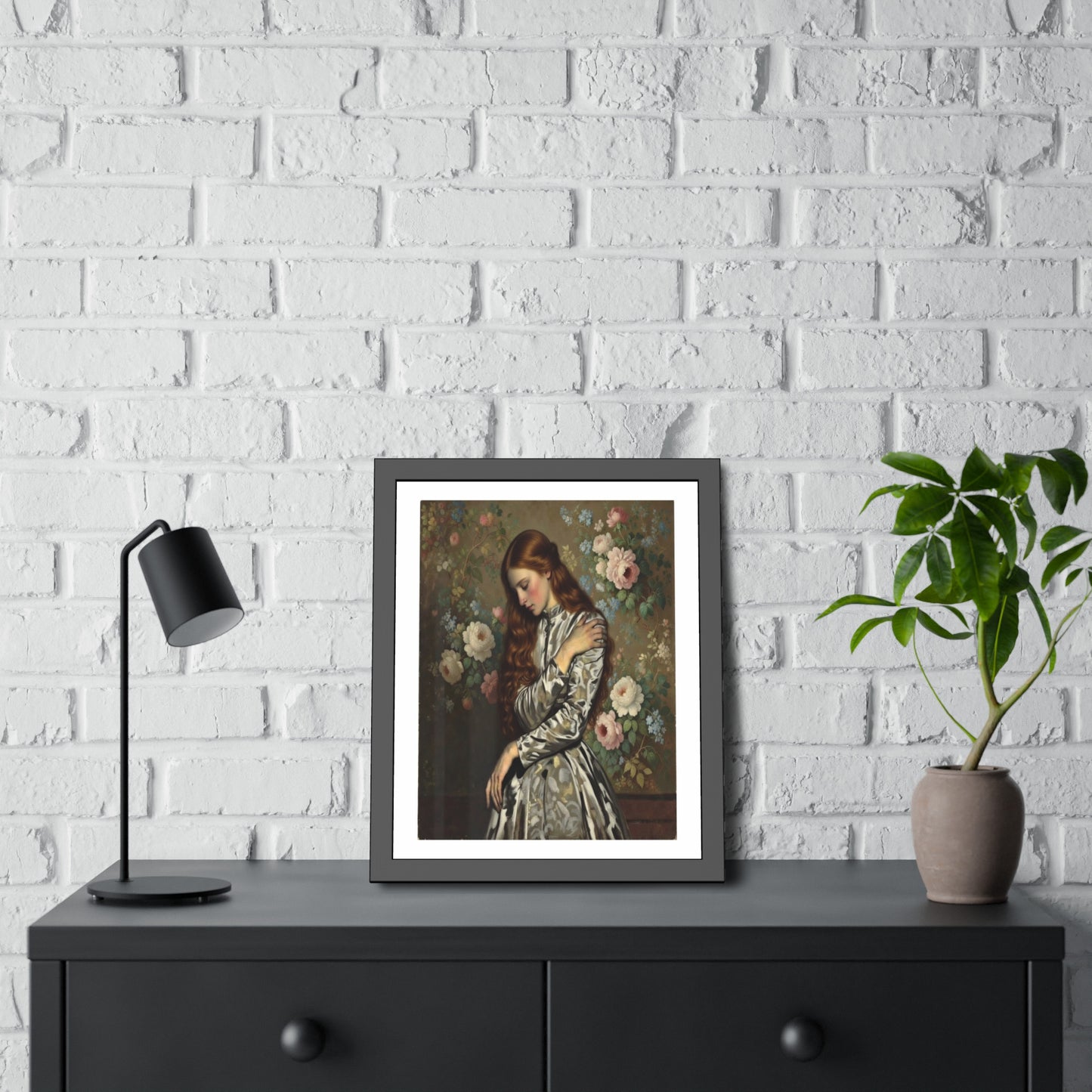 Framed Art Print — Vintage Portrait with Floral Background