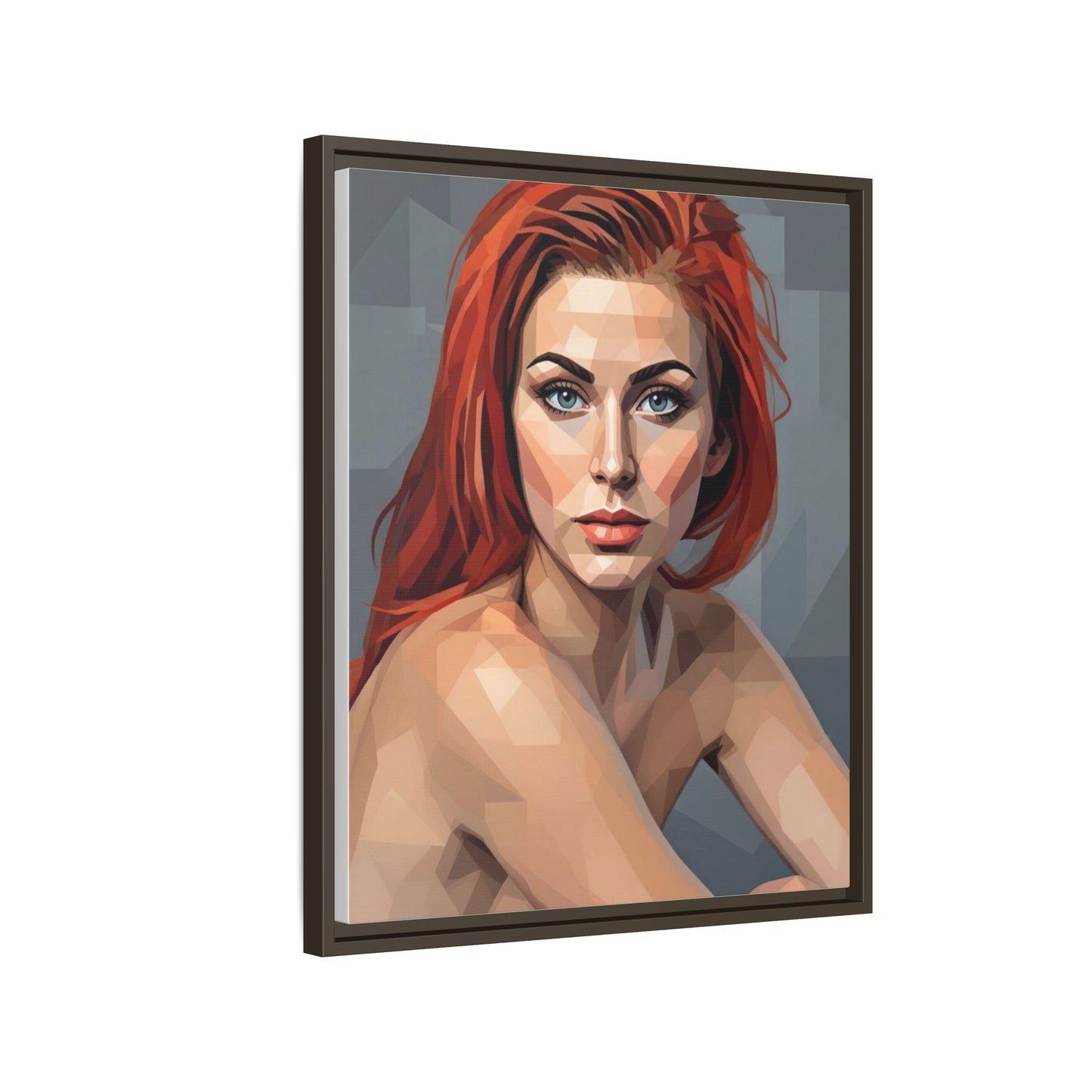 Framed Matte Canvas Portrait — Geometric Redhead Wall Art