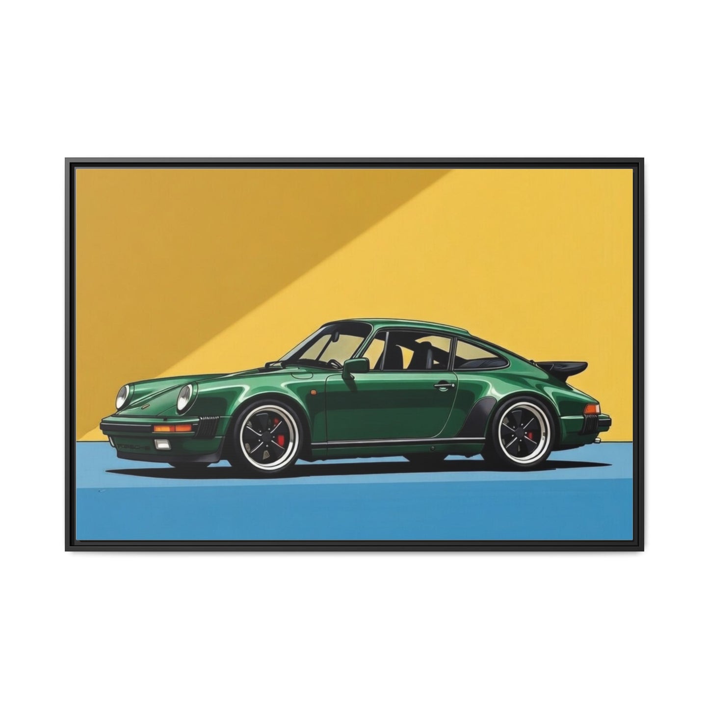 Framed Matte Canvas — Green Sports Car Wall Art