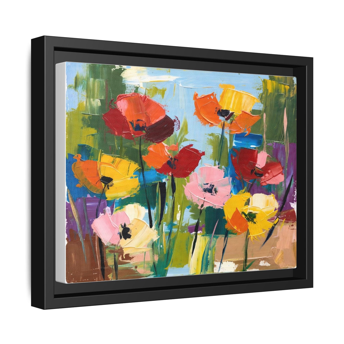 Framed Floral Canvas Print — Colorful Abstract Poppy Artwork