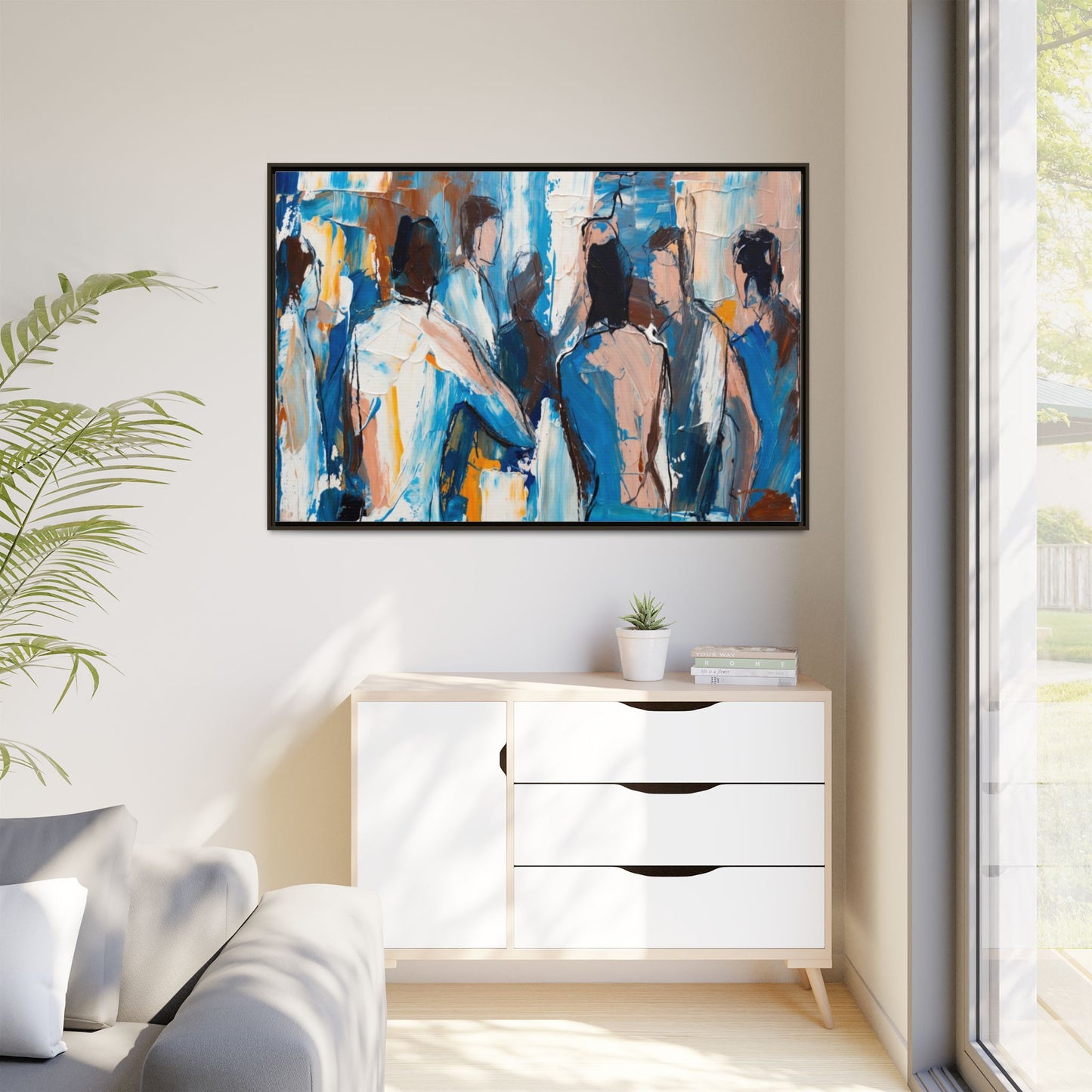 Abstract Coastal Figures Matte Canvas Framed Wall Art
