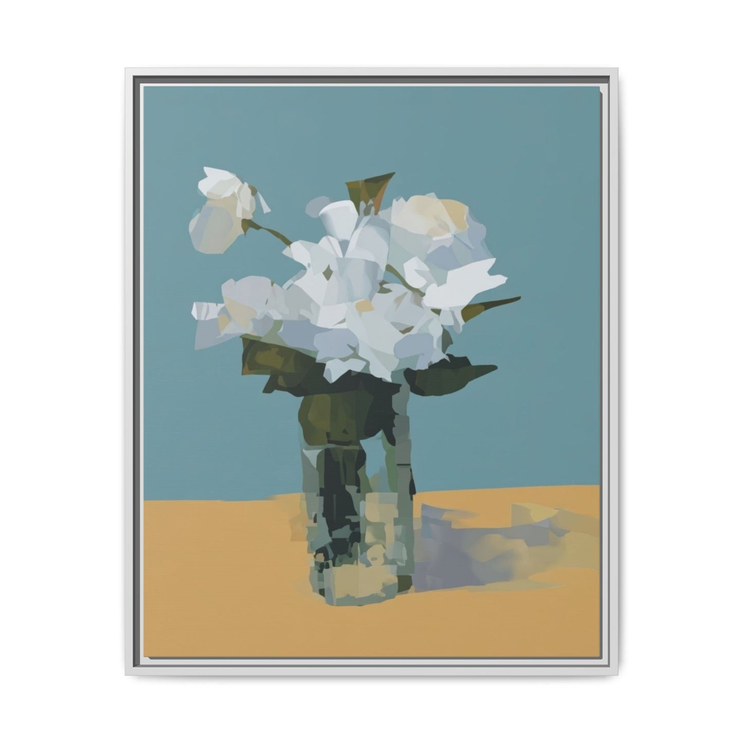 Framed Floral Still Life Canvas Art — Modern White Bouquet Wall Art