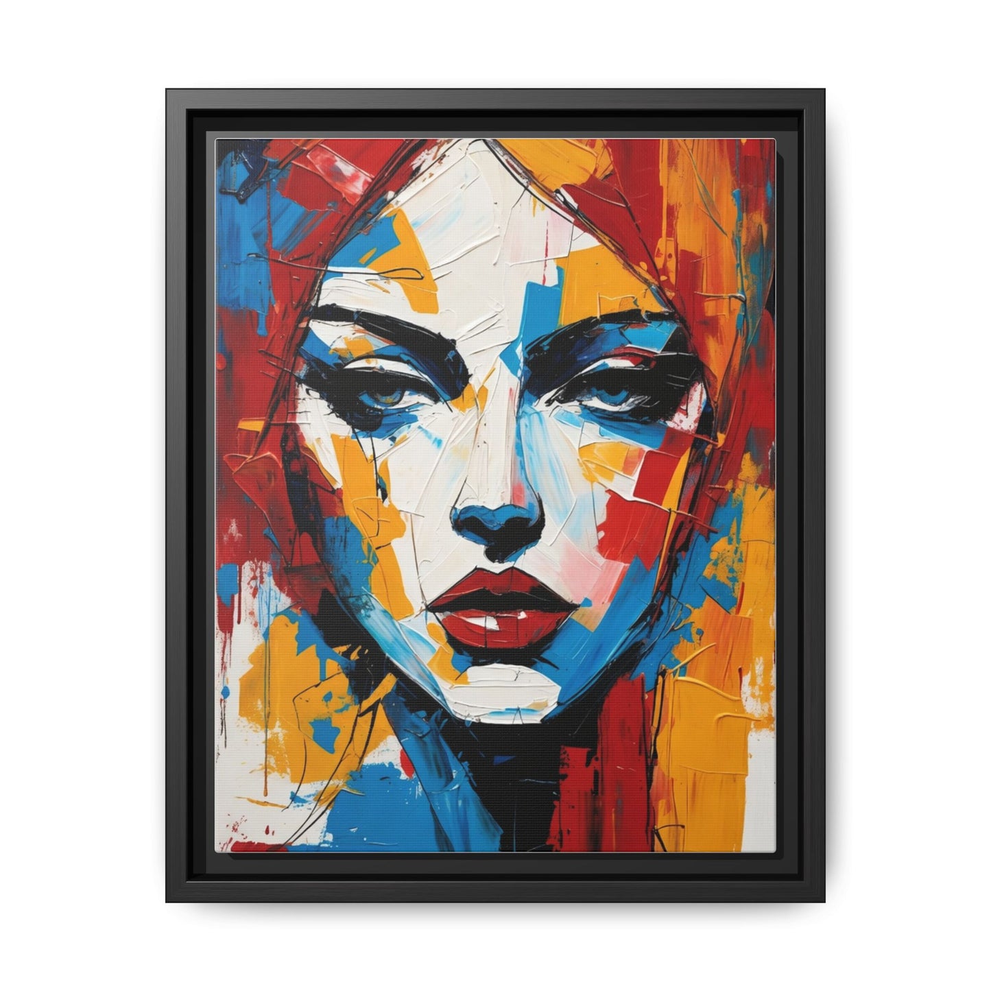 Framed Abstract Portrait Canvas — Colorful Female Face Wall Art