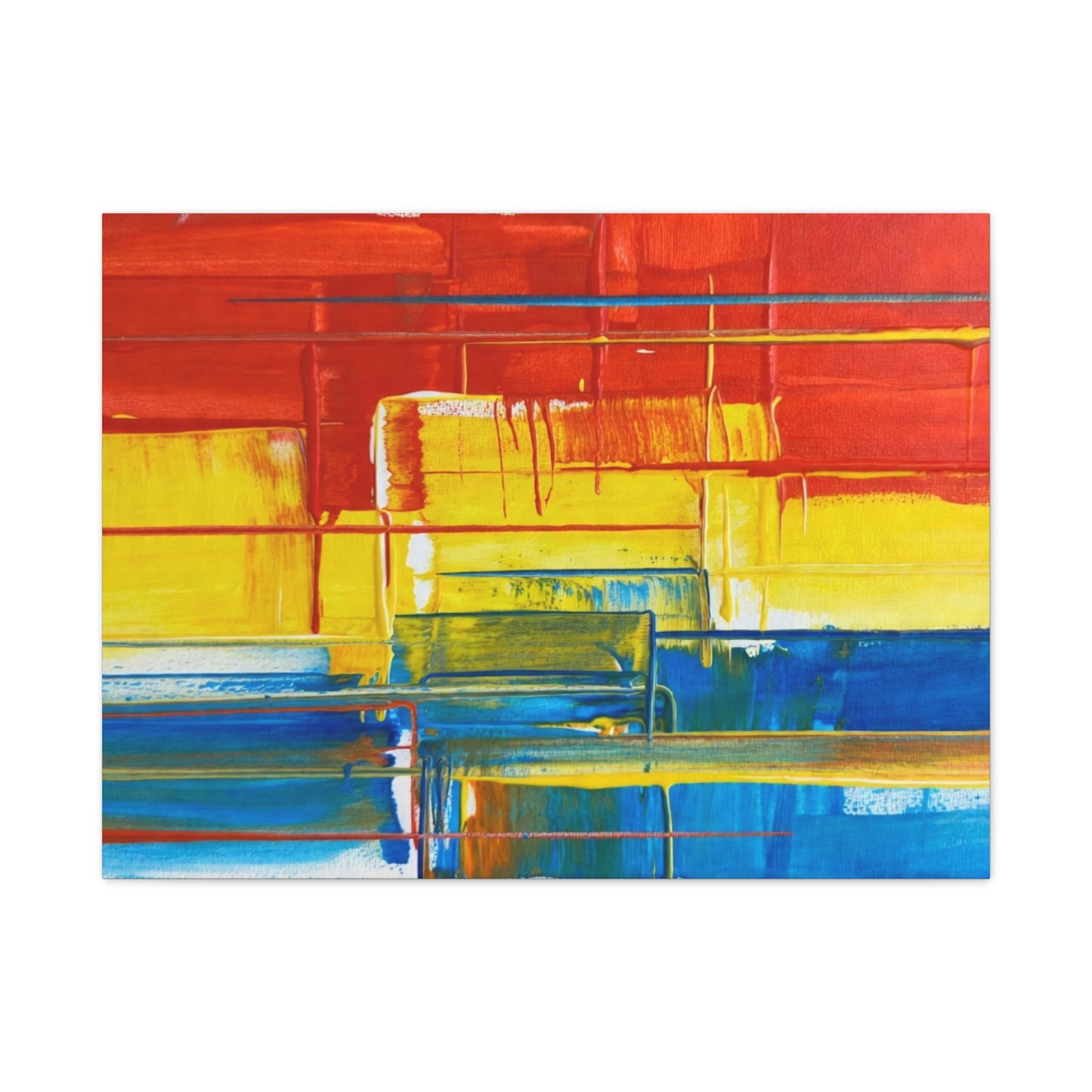 Abstract Color Block Canvas Print — Vibrant Red, Yellow & Blue Stretched Wall Art
