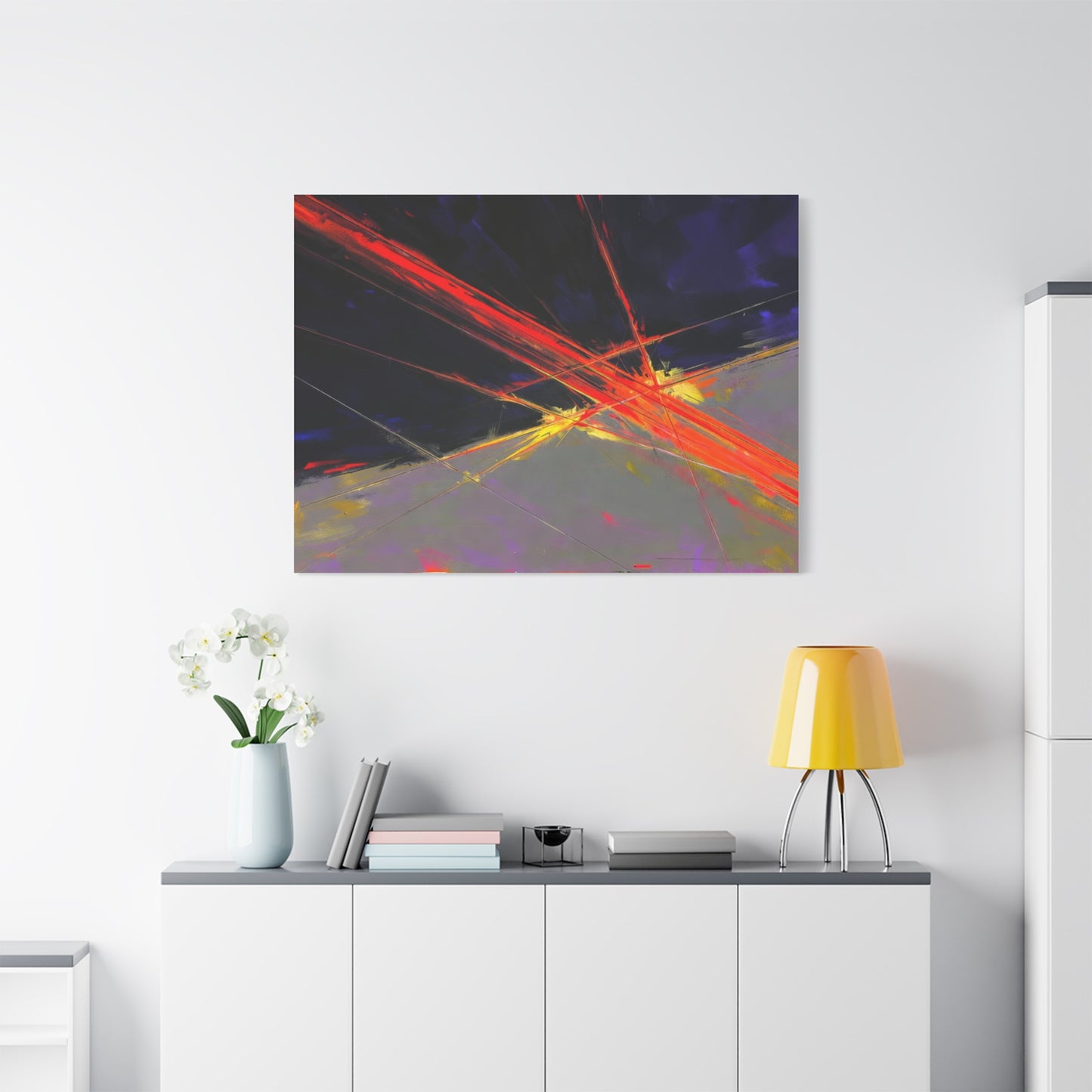 Abstract Red Streaks Matte Canvas Print — Modern Geometric Wall Art