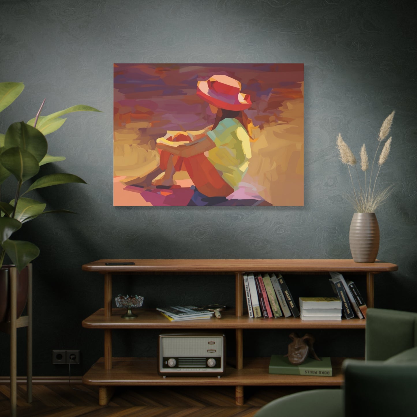 Sunset Daydream Canvas Art — Girl in Hat Matte Stretched Wall Art
