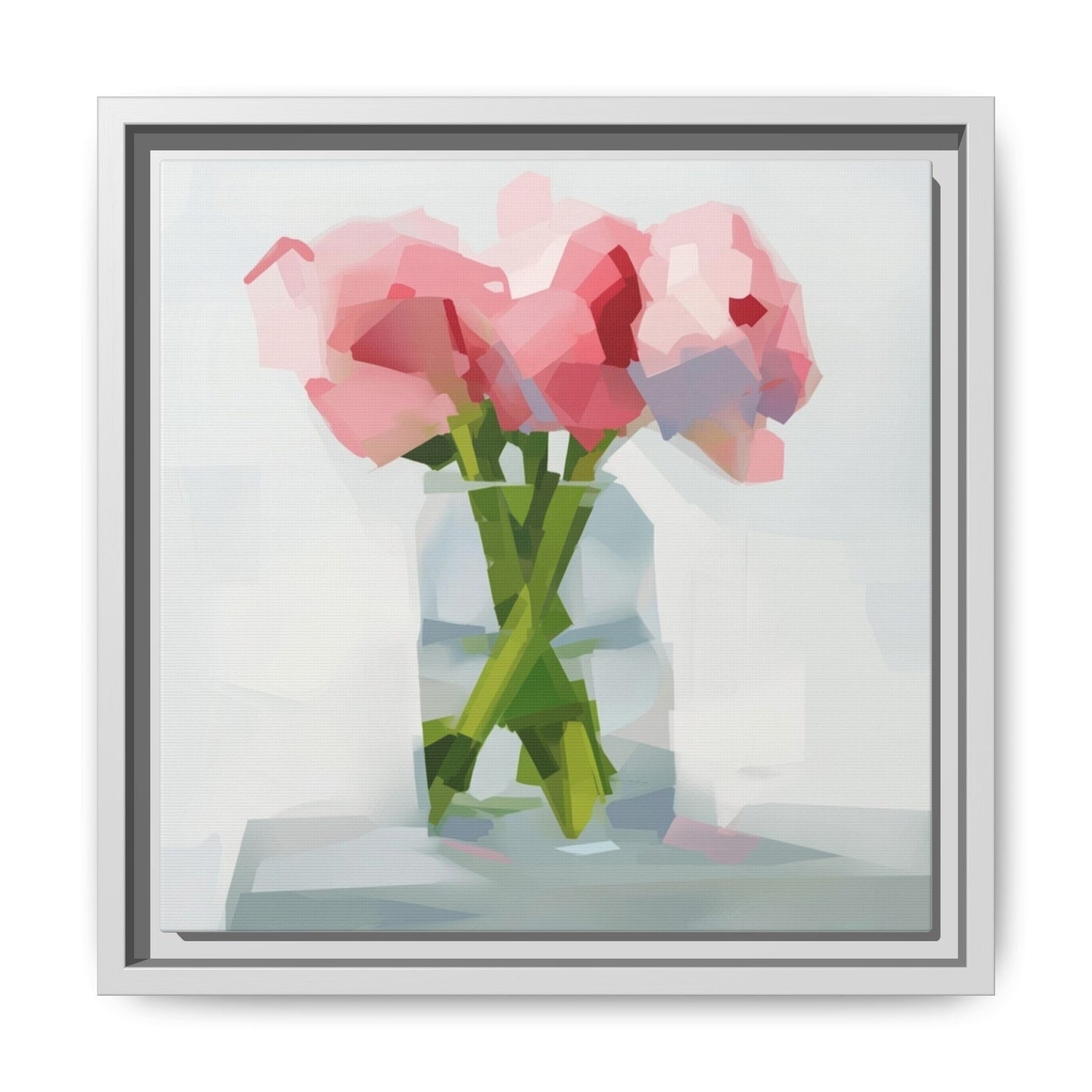Framed Floral Canvas Art — Pink Peonies in Vase (Matte)