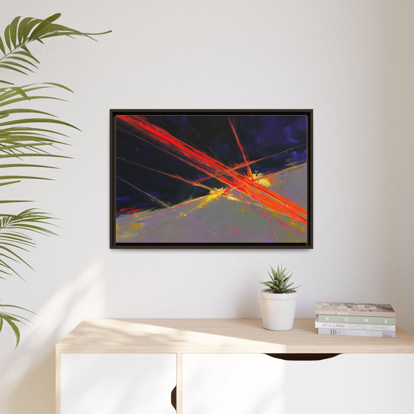 Abstract Red Streaks Framed Matte Canvas Art — Modern Multi‑Color Wall Decor