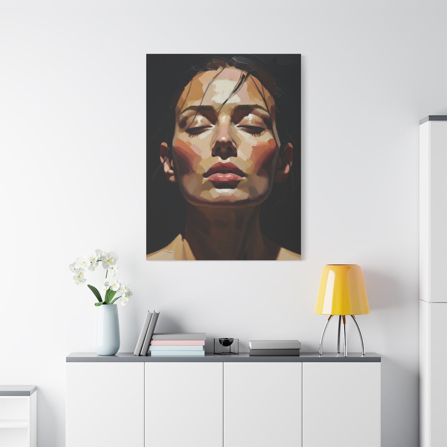 Contemporary Portrait Canvas Print — Meditative Woman Matte Stretched Wall Art