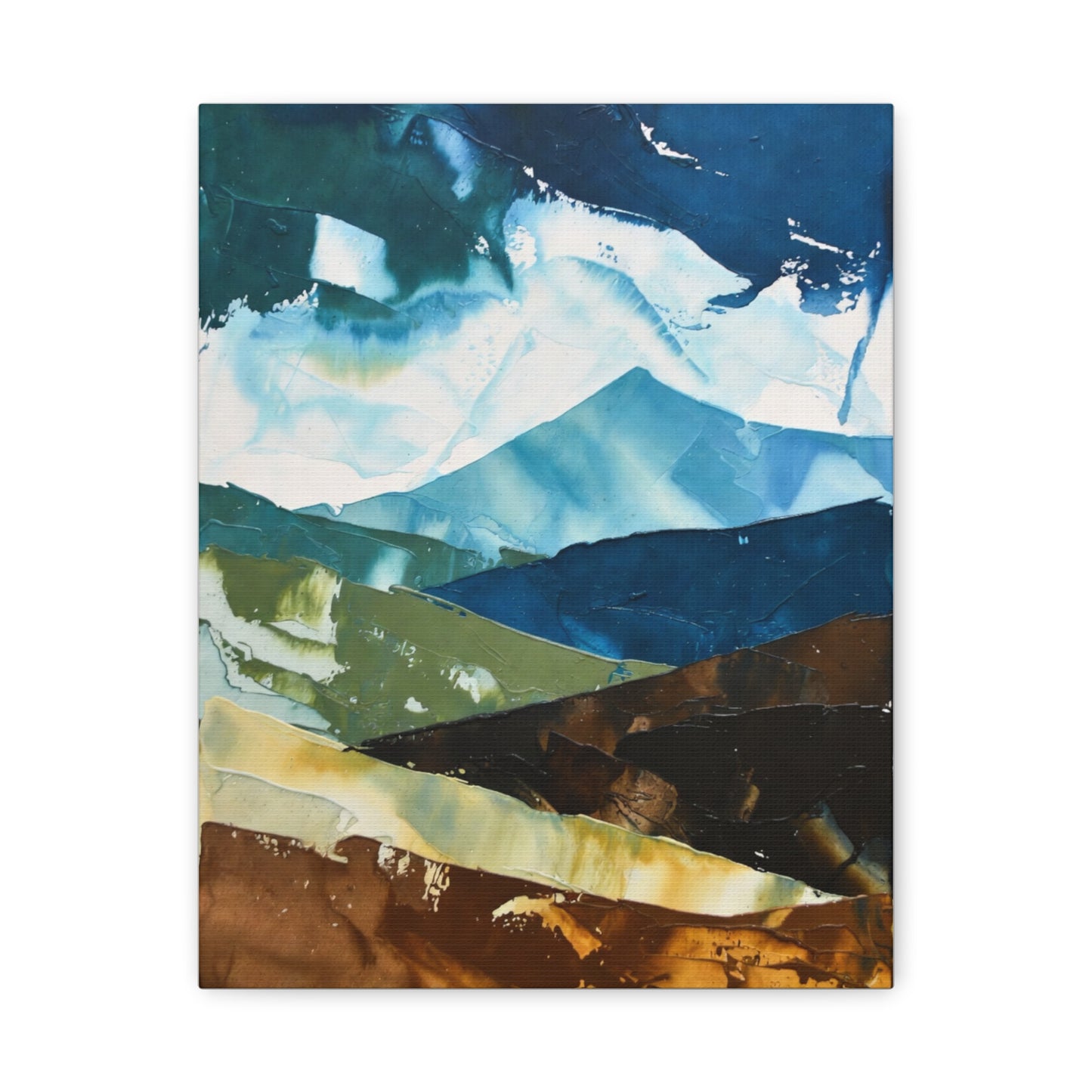 Abstract Mountain Landscape Matte Canvas Wall Art — Blue & Earth Tone Stretched Canvas