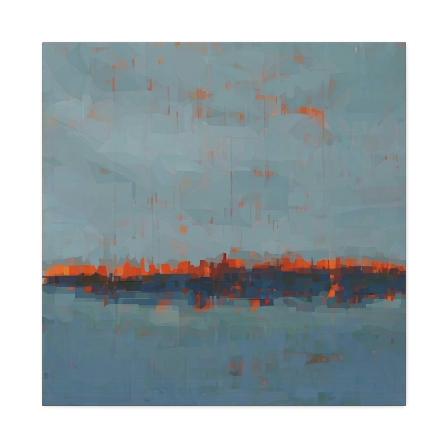 Abstract Coastal Horizon Canvas Print — Blue Teal with Orange Accent