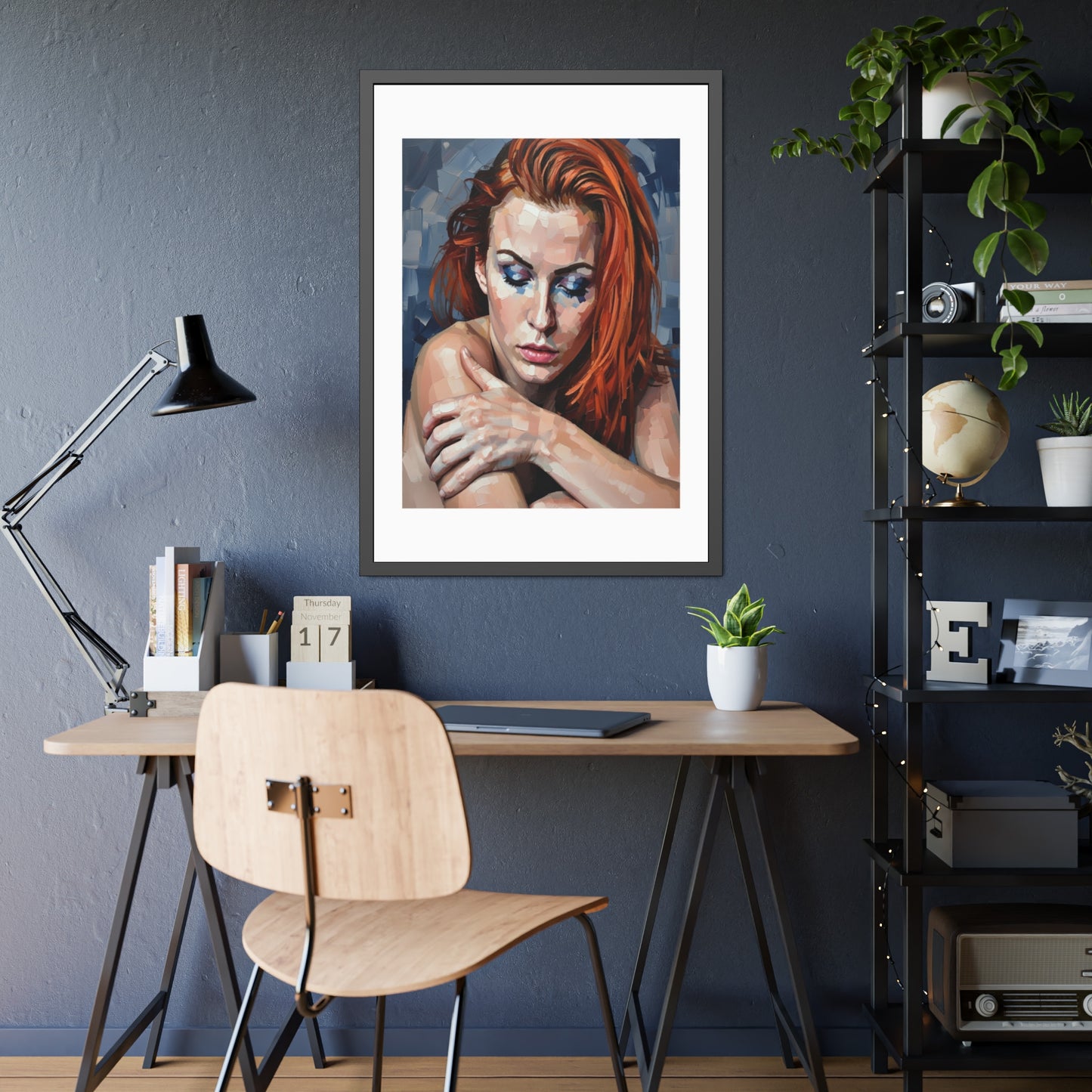 Framed Poster - Moody Redhead Portrait Art Print (Framed)