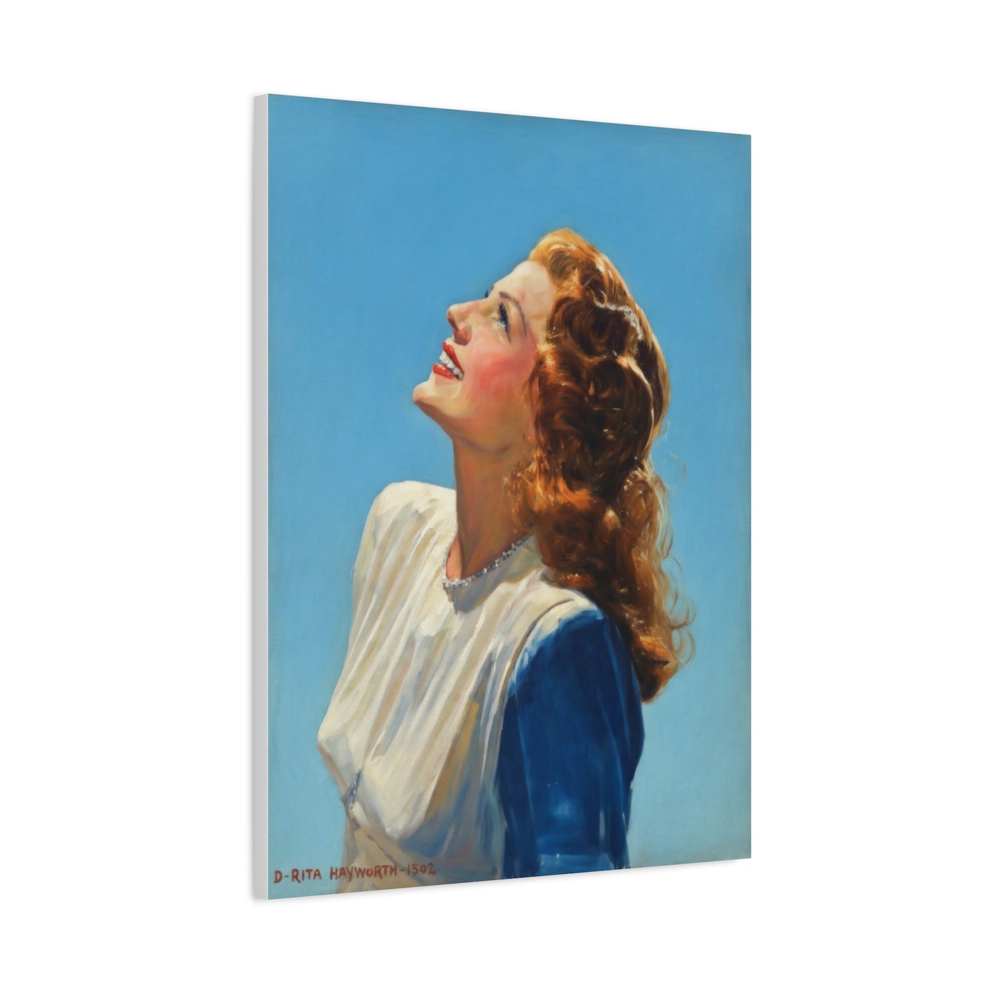 Vintage Rita Hayworth Portrait Matte Canvas Print — Woman Looking Up Wall Art