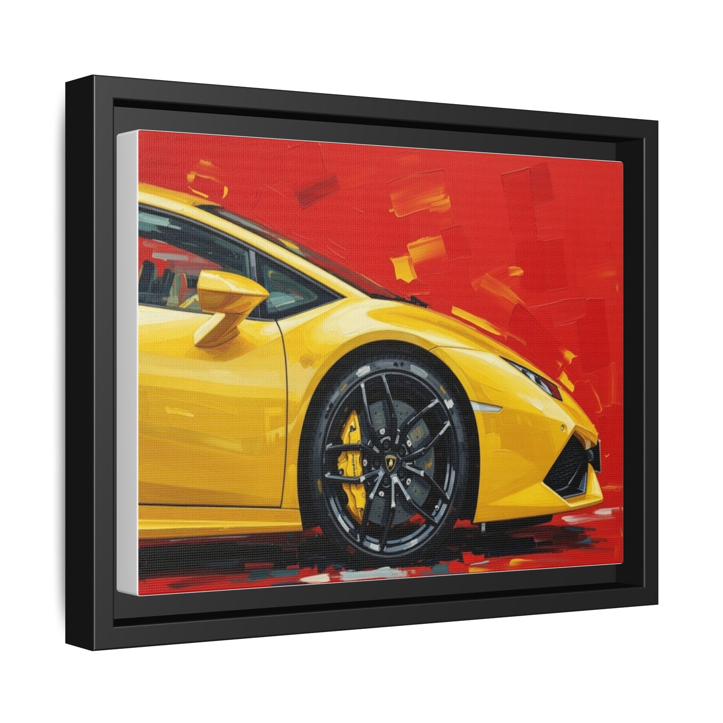 Yellow Sports Car Matte Canvas Print — Framed Automotive Wall Art