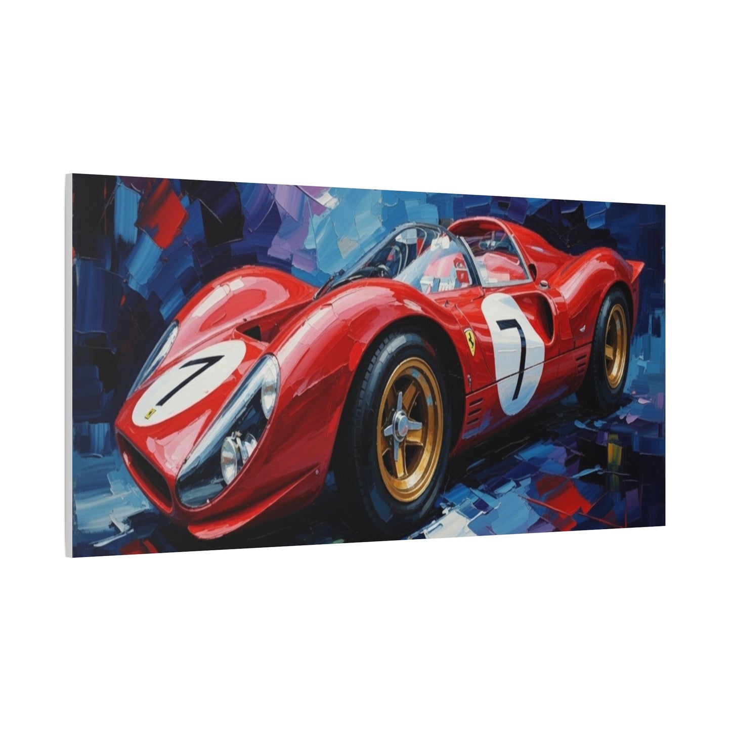 Vintage Ferrari Racing Car Canvas Print — Red Classic Sports Car Artwork (Matte Stretched)