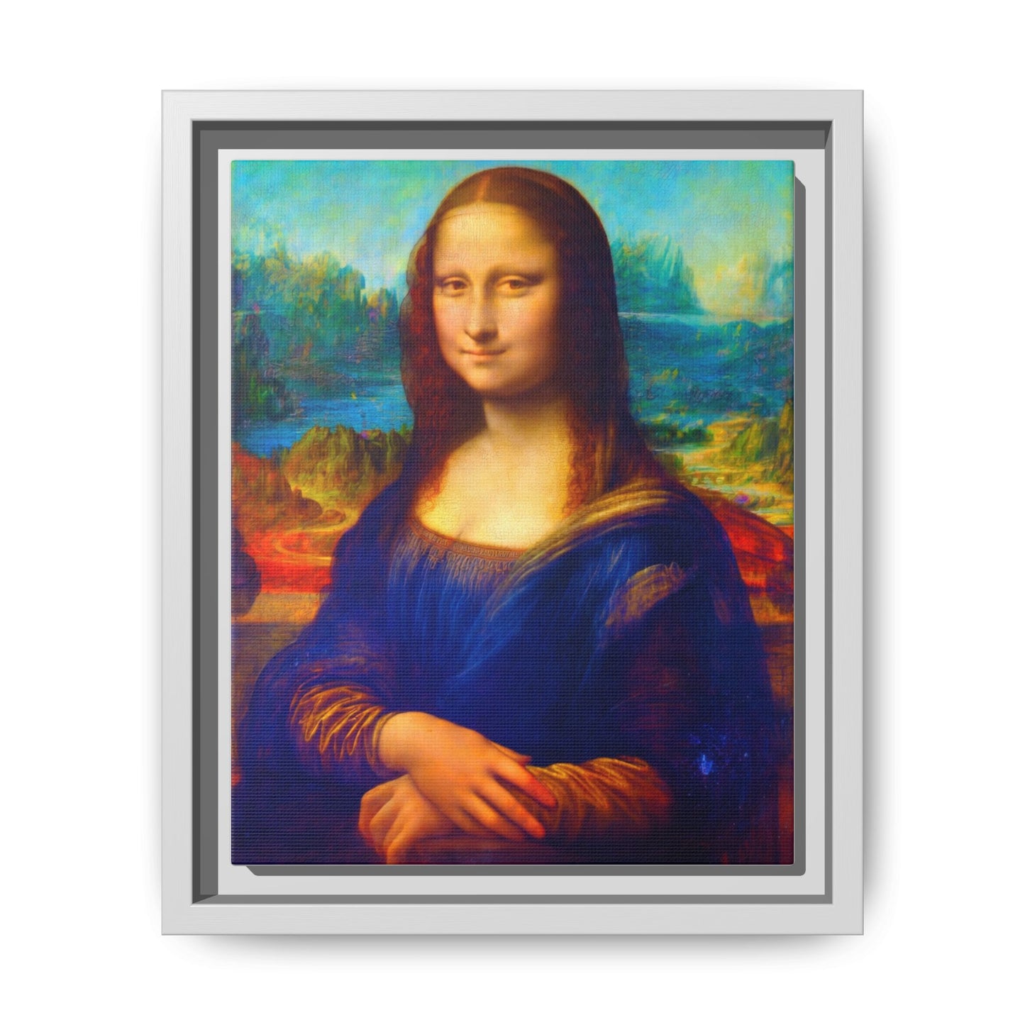 Framed Matte Canvas Print — Colorful Mona Lisa Wall Art