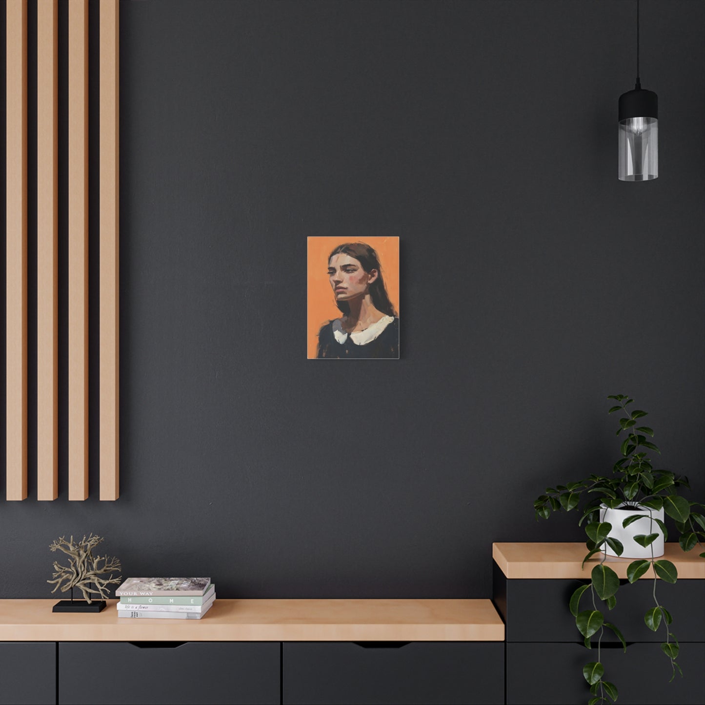 Portrait Canvas Print — Moody Female Figure in Warm Orange