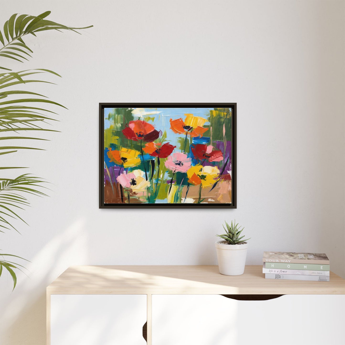 Framed Floral Canvas Print — Colorful Abstract Poppy Artwork