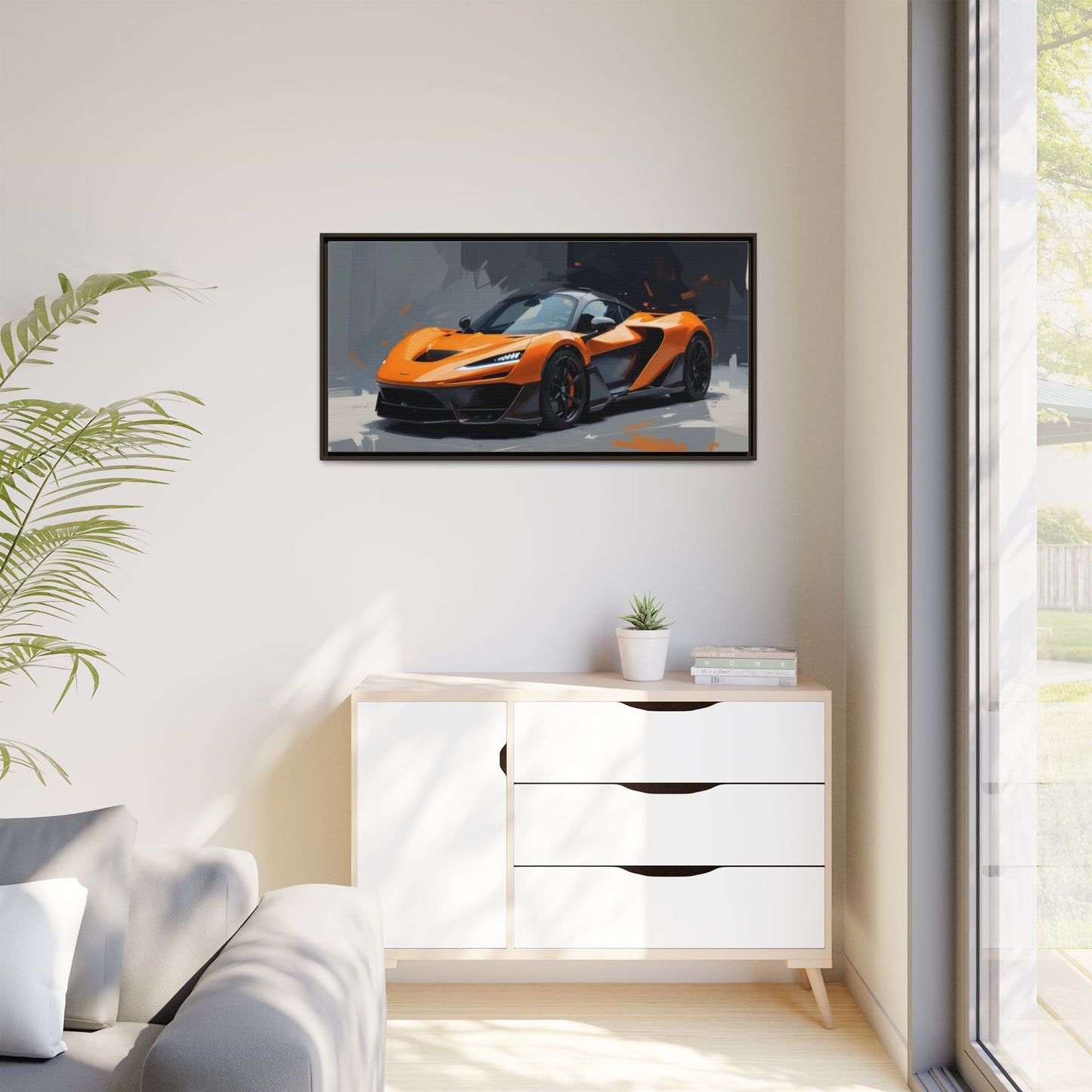 Framed Matte Canvas — Orange Sports Car Print