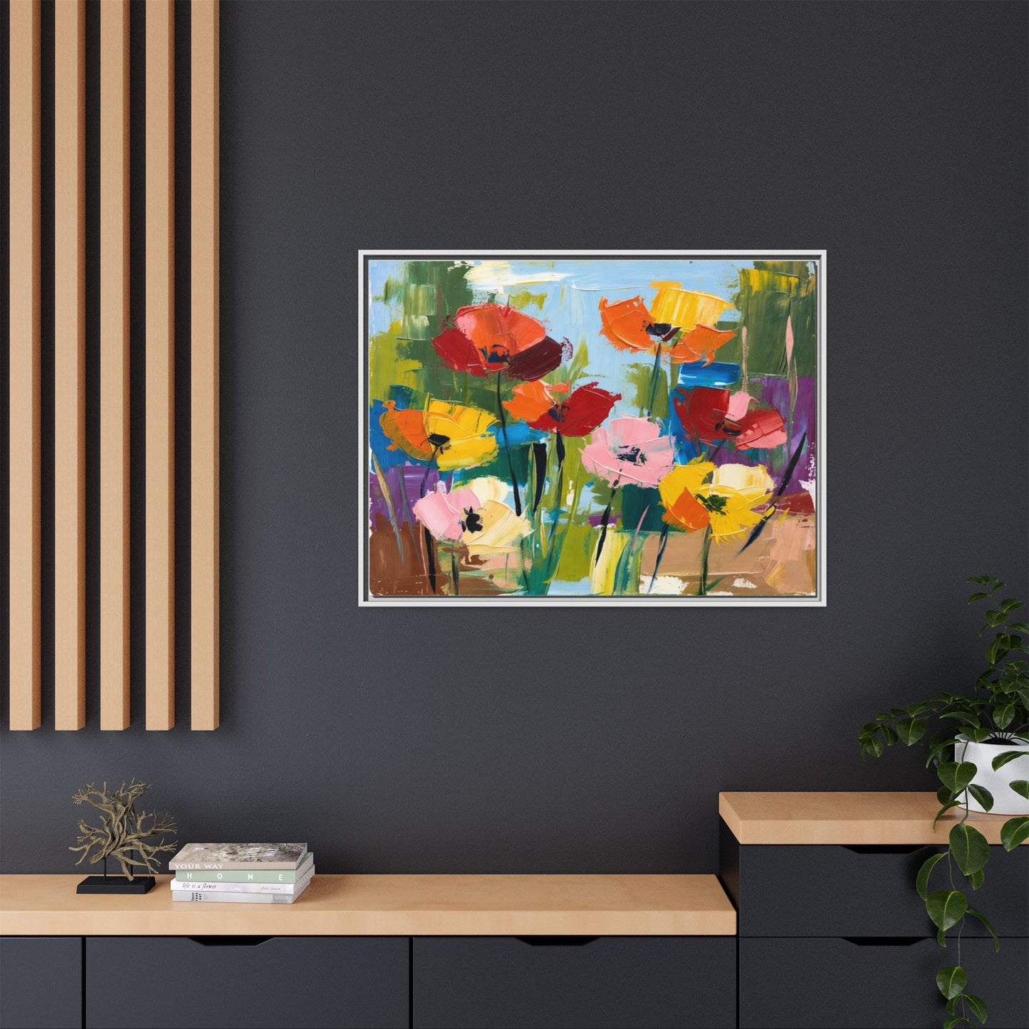 Framed Floral Canvas Print — Colorful Abstract Poppy Artwork