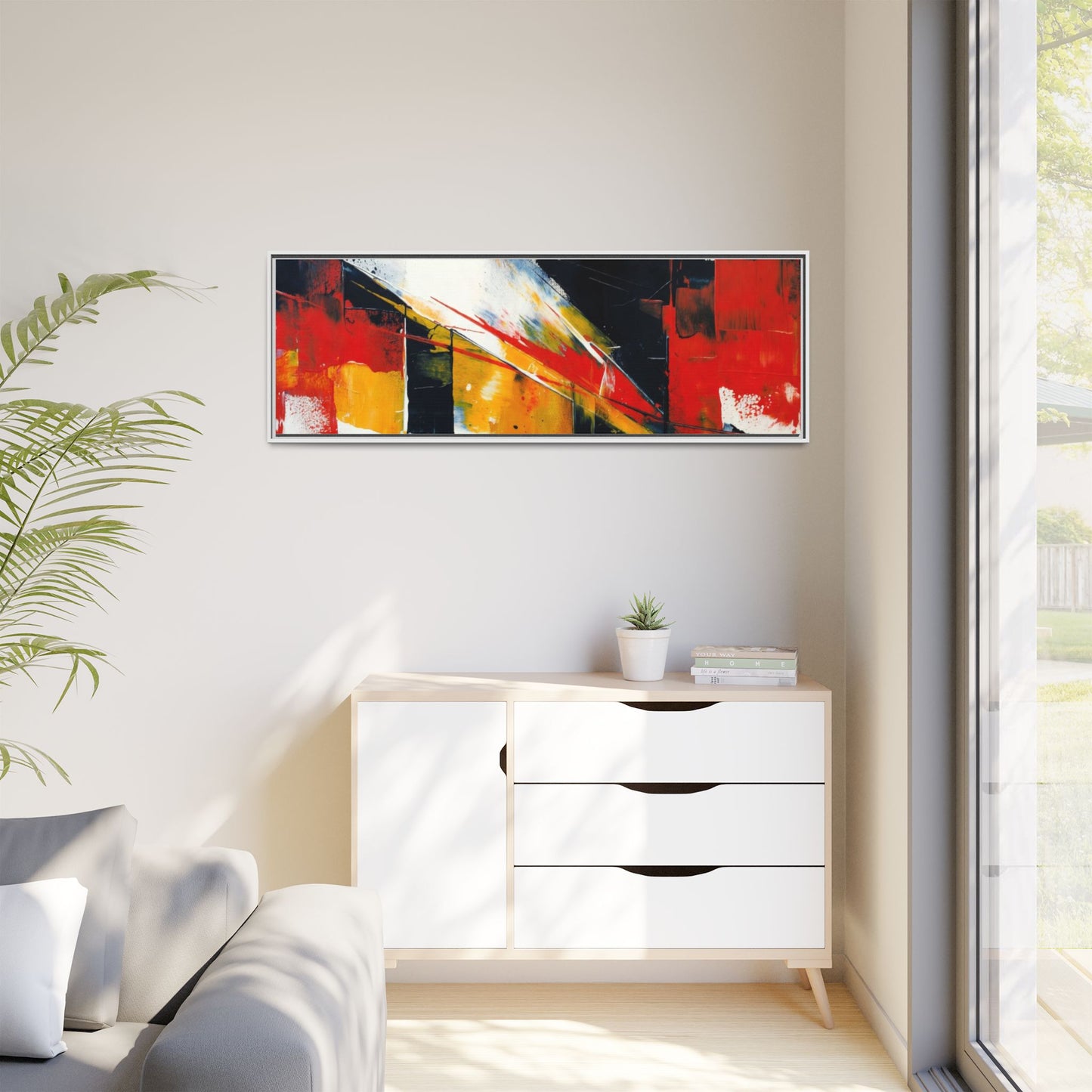 Abstract Red & Black Framed Canvas Print — Modern Geometric Wall Art